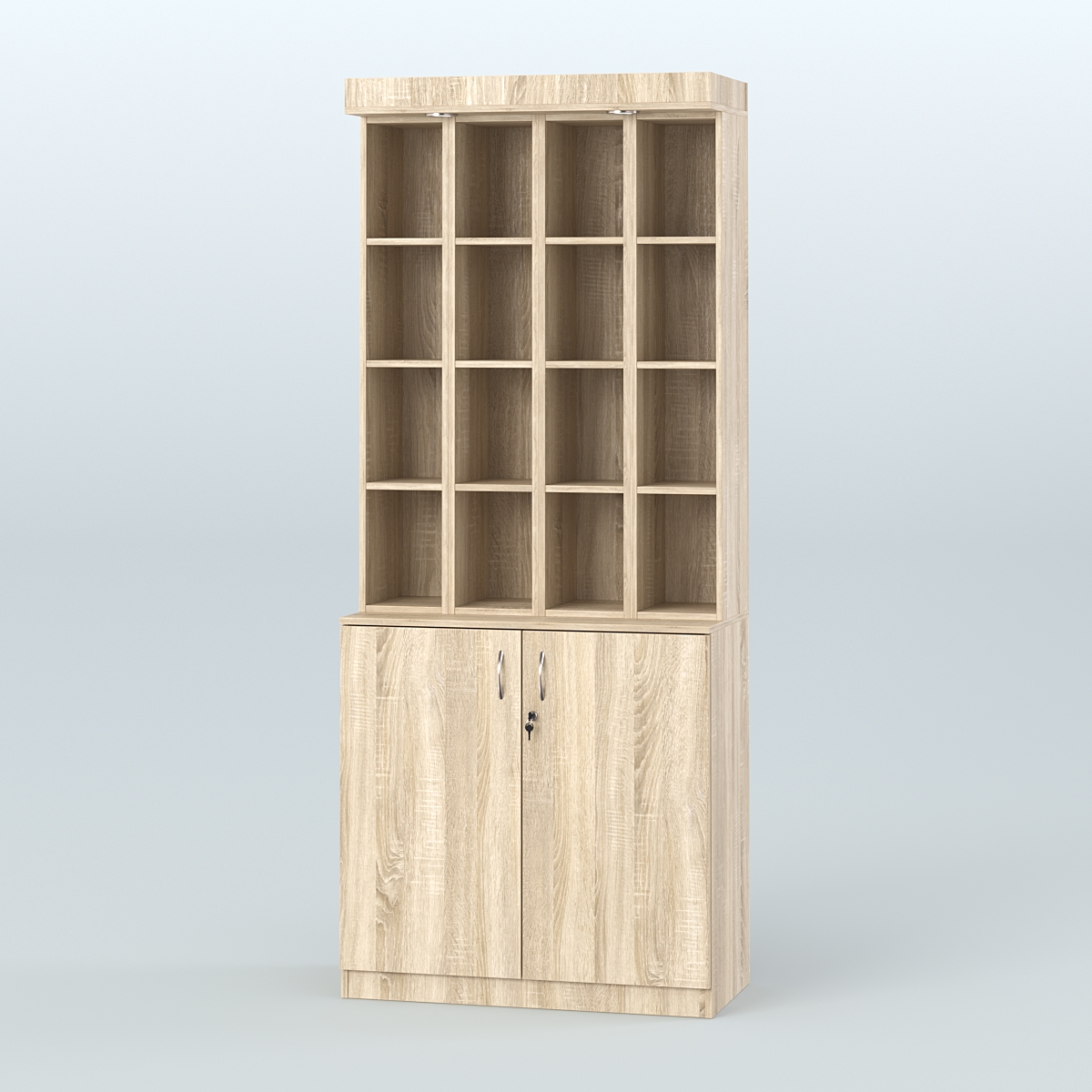 Витрина с узкими ячейками для чая и кофе №6-1 (Т27) задняя стенка ДВП Дуб сонома