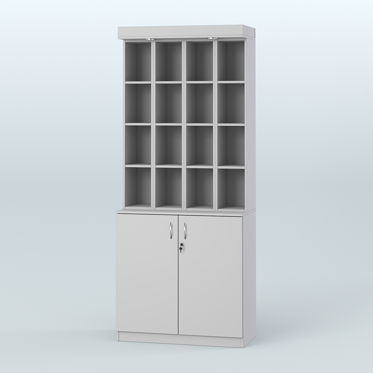 Витрина с узкими ячейками для чая и кофе №6-1 (Т27) задняя стенка ДВП Серый