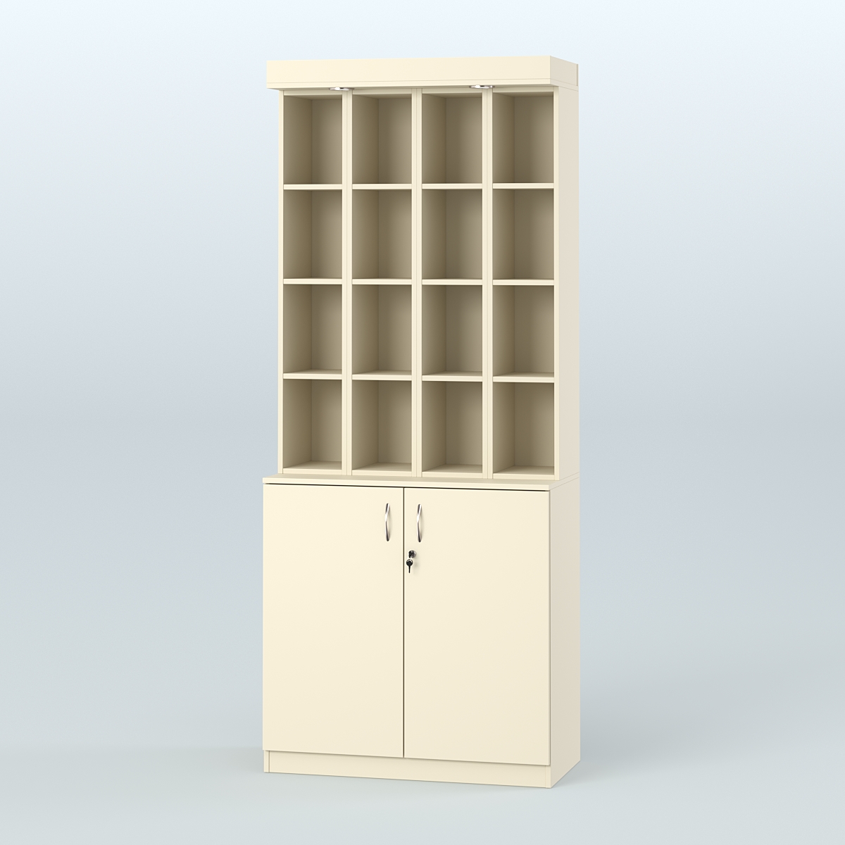 Витрина с узкими ячейками для чая и кофе №6-1 (Т27) задняя стенка ДВП Крем Вайс