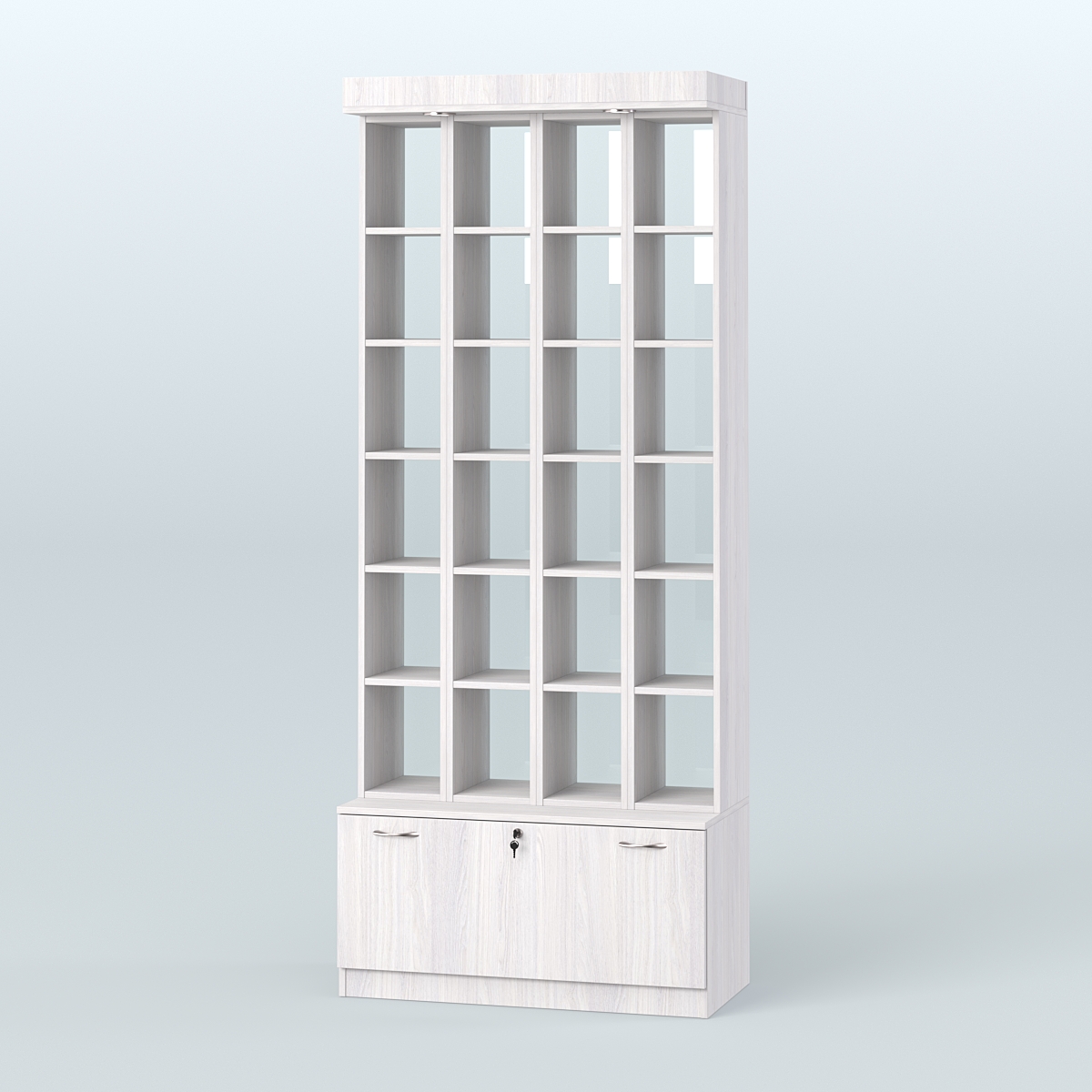 Витрина с каркасом из ДСП для чая и кофе №1-2 (Т16) - задняя стенка Стекло Ясень Анкор светлый