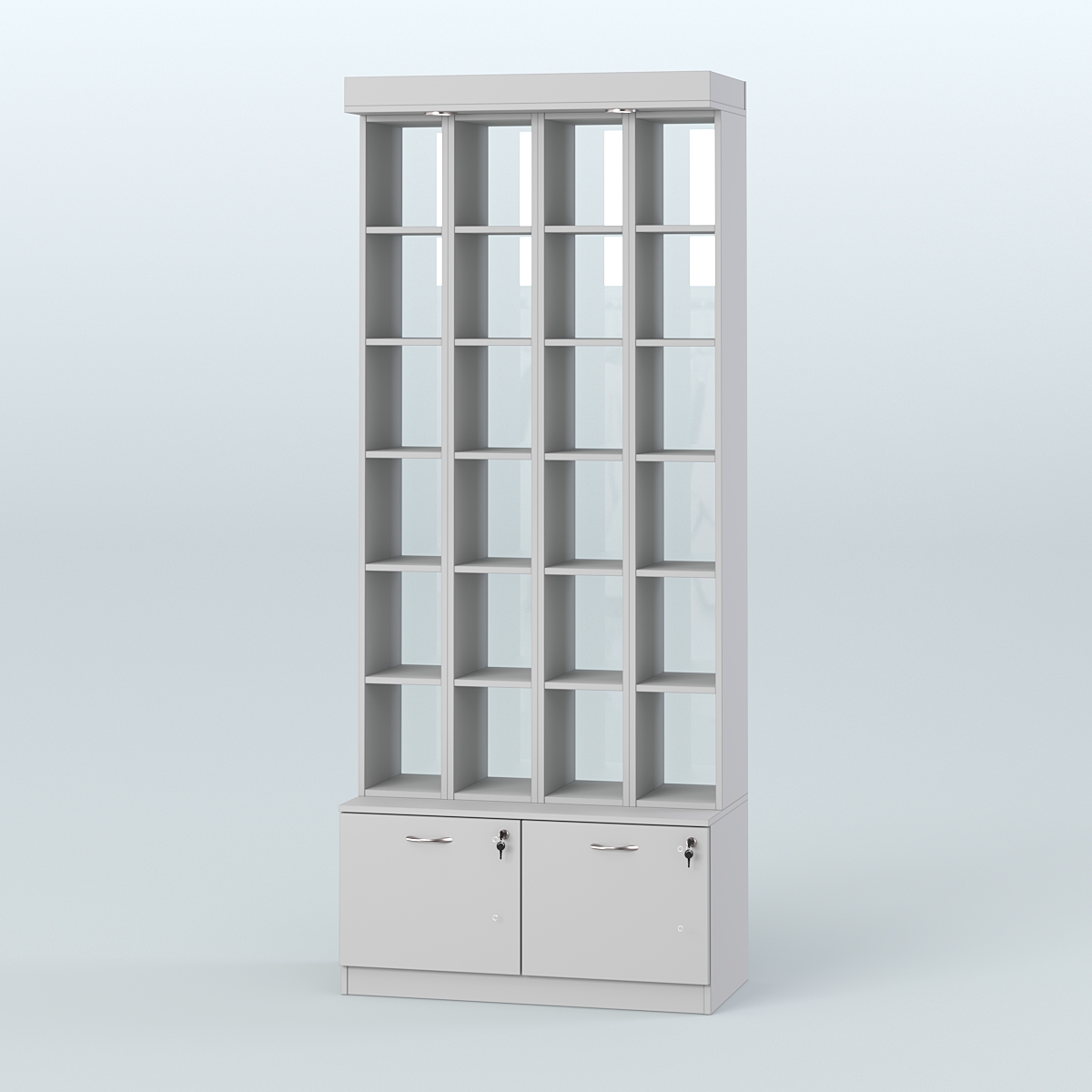 Витрина с верхней подсветкой для чая и кофе №3-2 (Т20) задняя стенка Стекло Серый