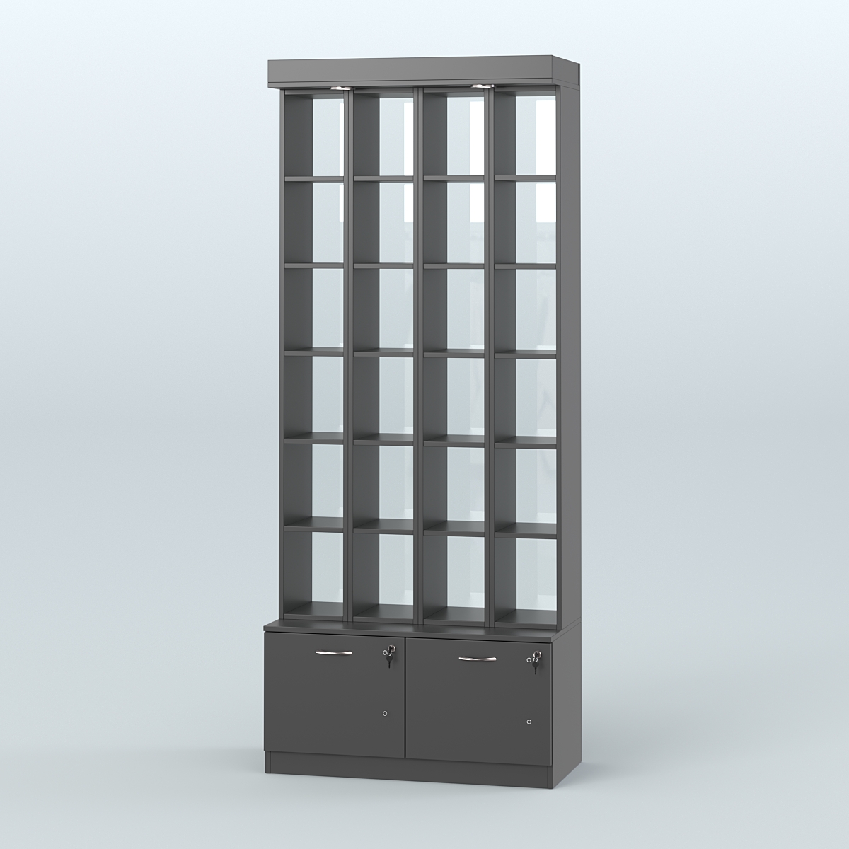 Витрина с верхней подсветкой для чая и кофе №3-2 (Т20) задняя стенка Стекло Черный