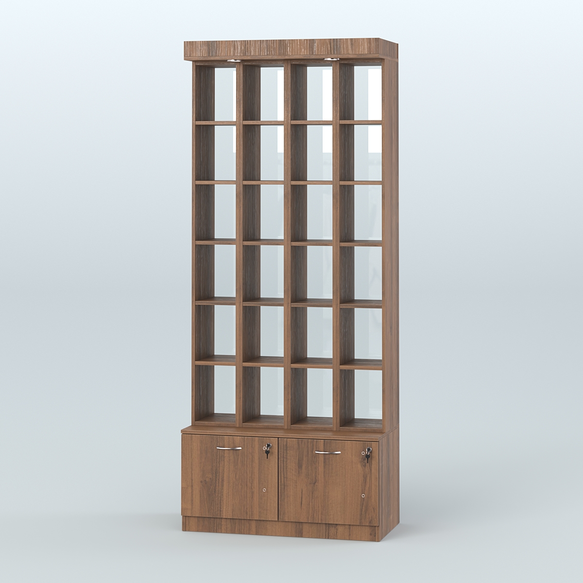 Витрина с верхней подсветкой для чая и кофе №3-2 (Т20) задняя стенка Стекло Орех