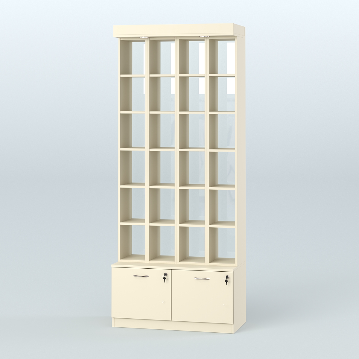 Витрина с верхней подсветкой для чая и кофе №3-2 (Т20) задняя стенка Стекло Крем Вайс