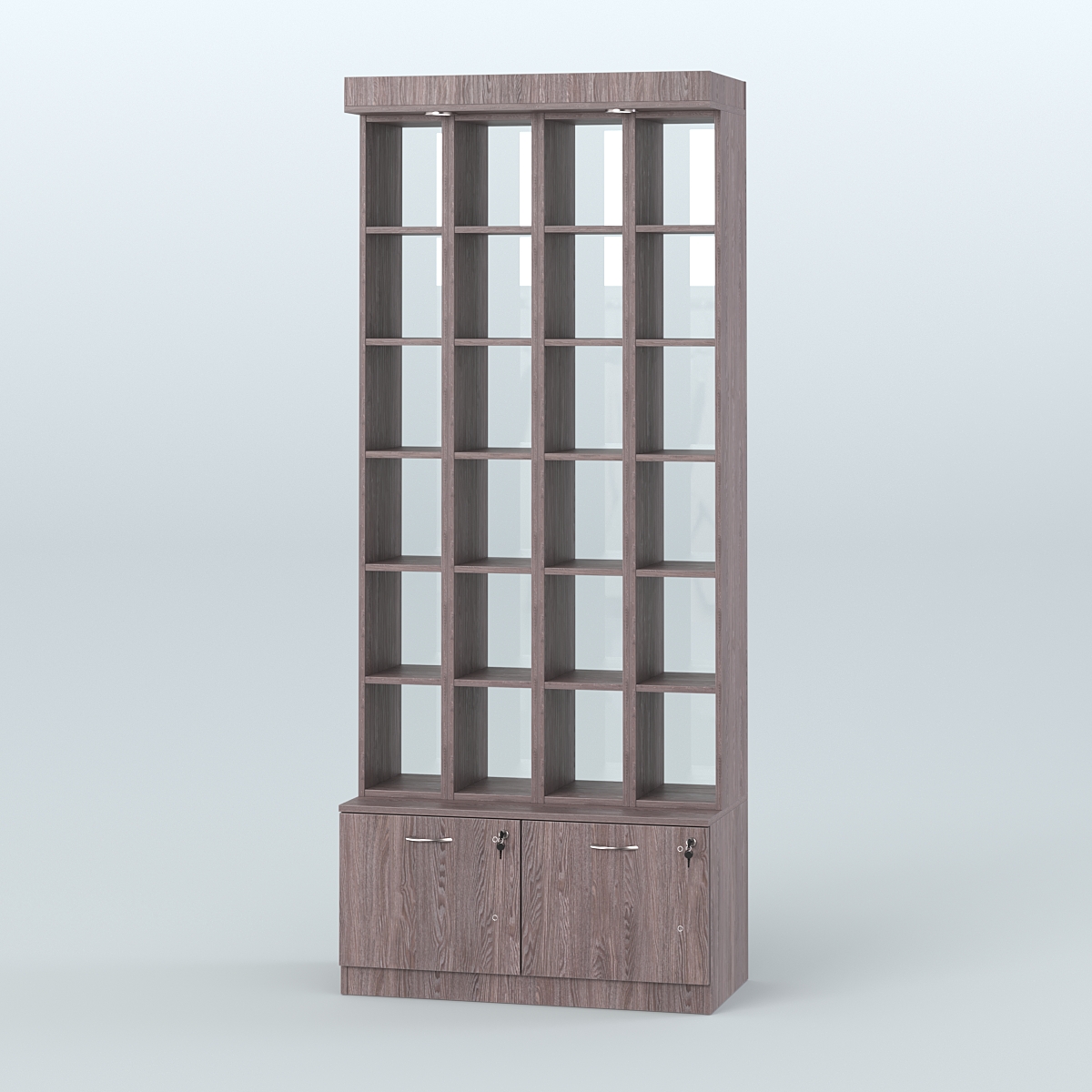 Витрина с верхней подсветкой для чая и кофе №3-2 (Т20) задняя стенка Стекло Ясень Анкор темный