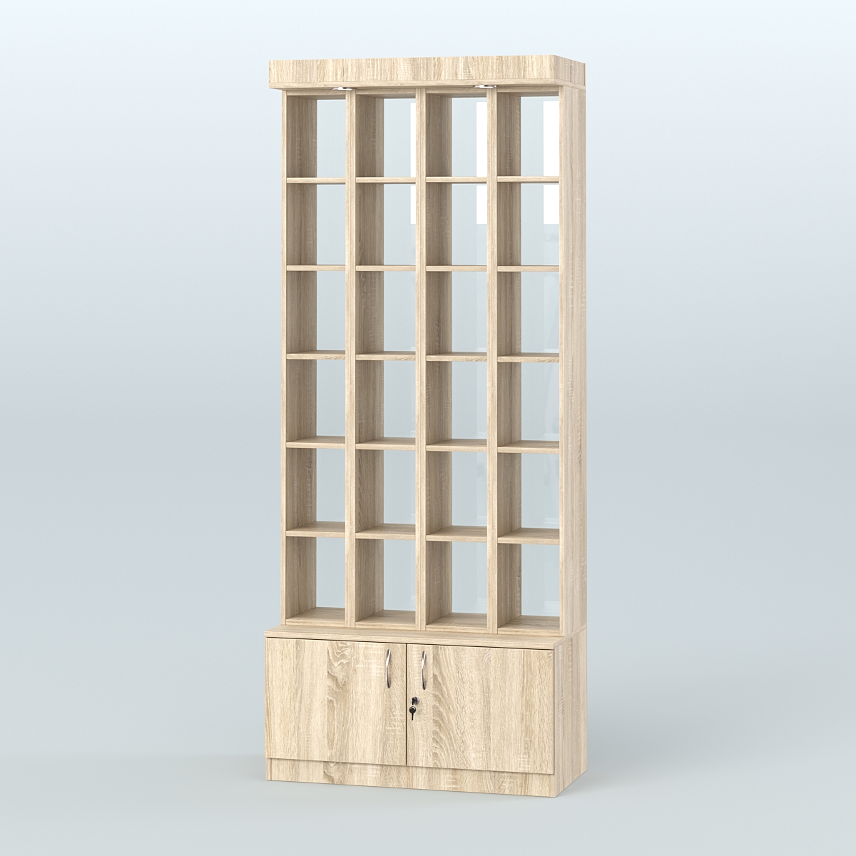 Витрина с подиумом-накопителем для чая и кофе №4-2 (Т25) задняя стенка Стекло Дуб сонома