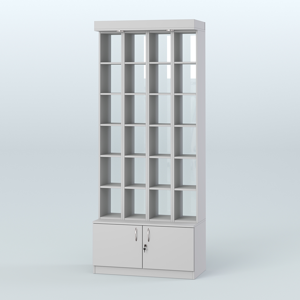 Витрина с подиумом-накопителем для чая и кофе №4-2 (Т25) задняя стенка Стекло Серый