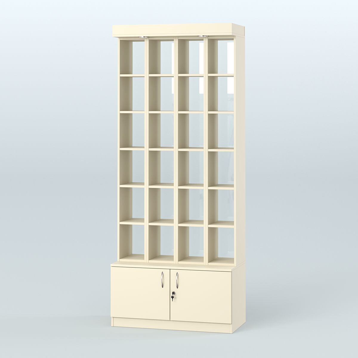 Витрина с подиумом-накопителем для чая и кофе №4-2 (Т25) задняя стенка Стекло Крем Вайс