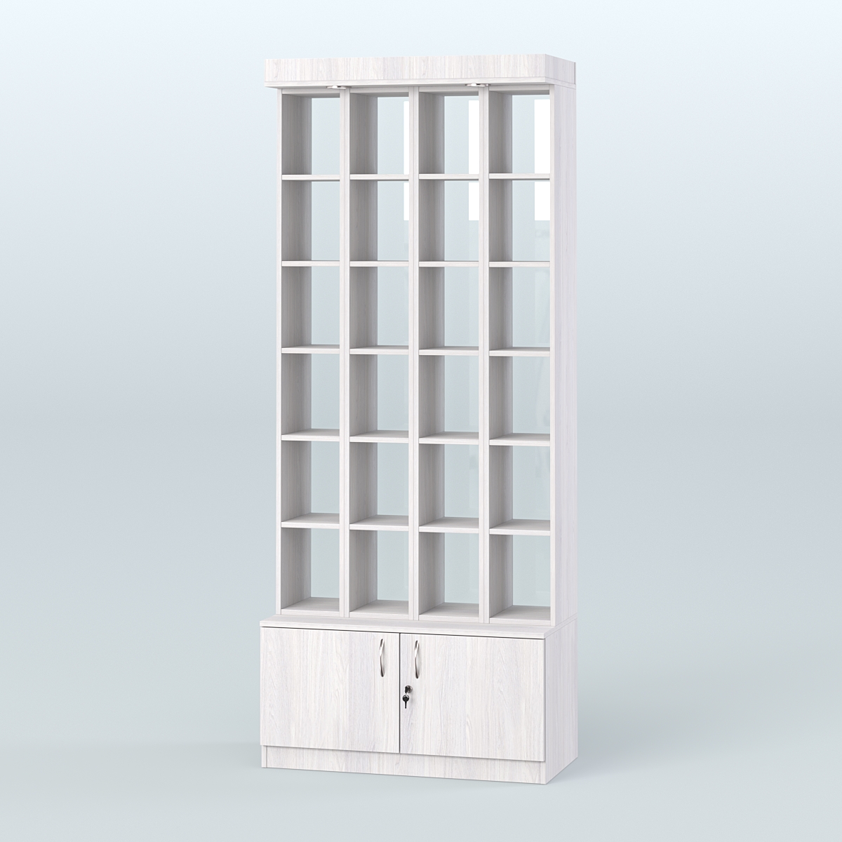 Витрина с подиумом-накопителем для чая и кофе №4-2 (Т25) задняя стенка Стекло Ясень Анкор светлый