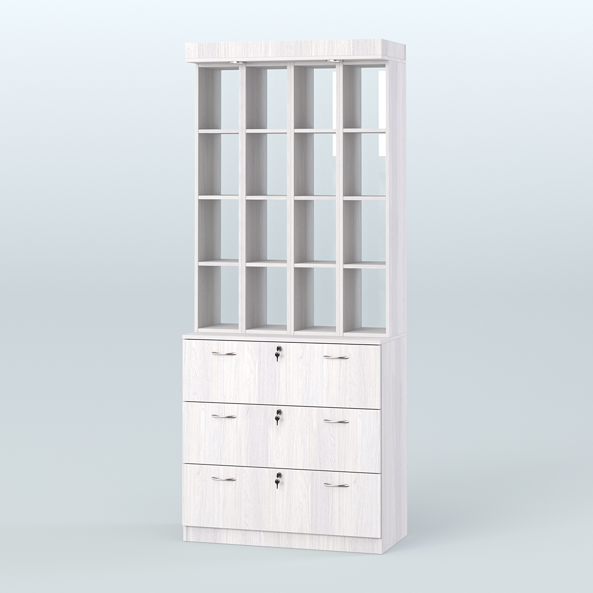 Витрина с накопителями на замке для чая и кофе №5-2 (Т18) задняя стенка Стекло Ясень Анкор светлый