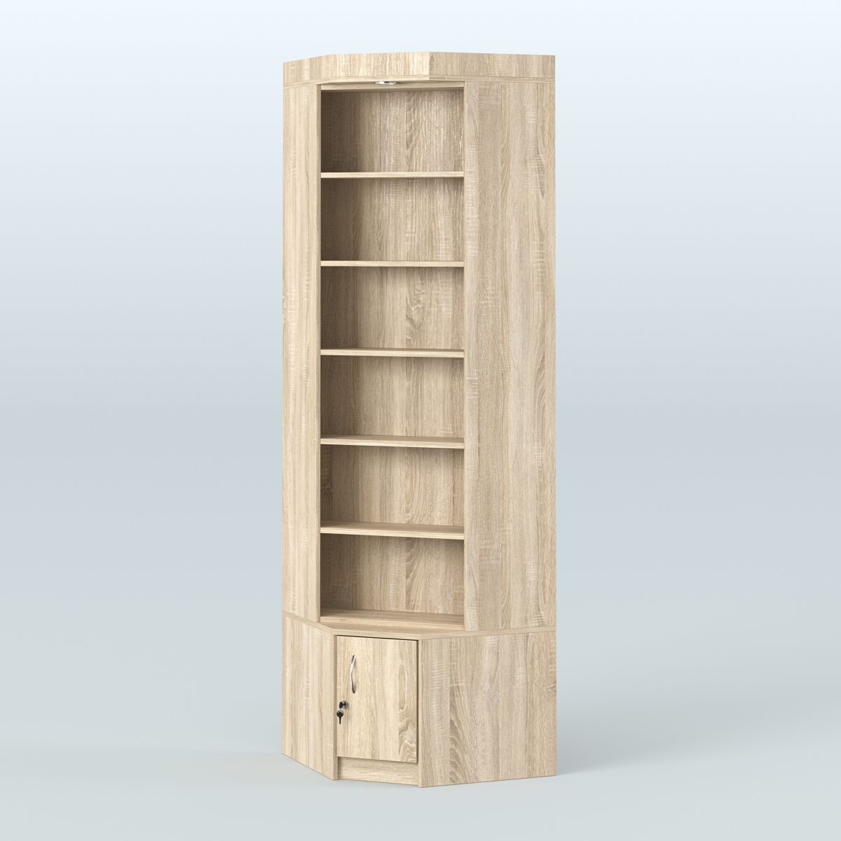 Витрина с пятью полками для чая и кофе угловая №1-1 задняя стенка ДВП Дуб сонома