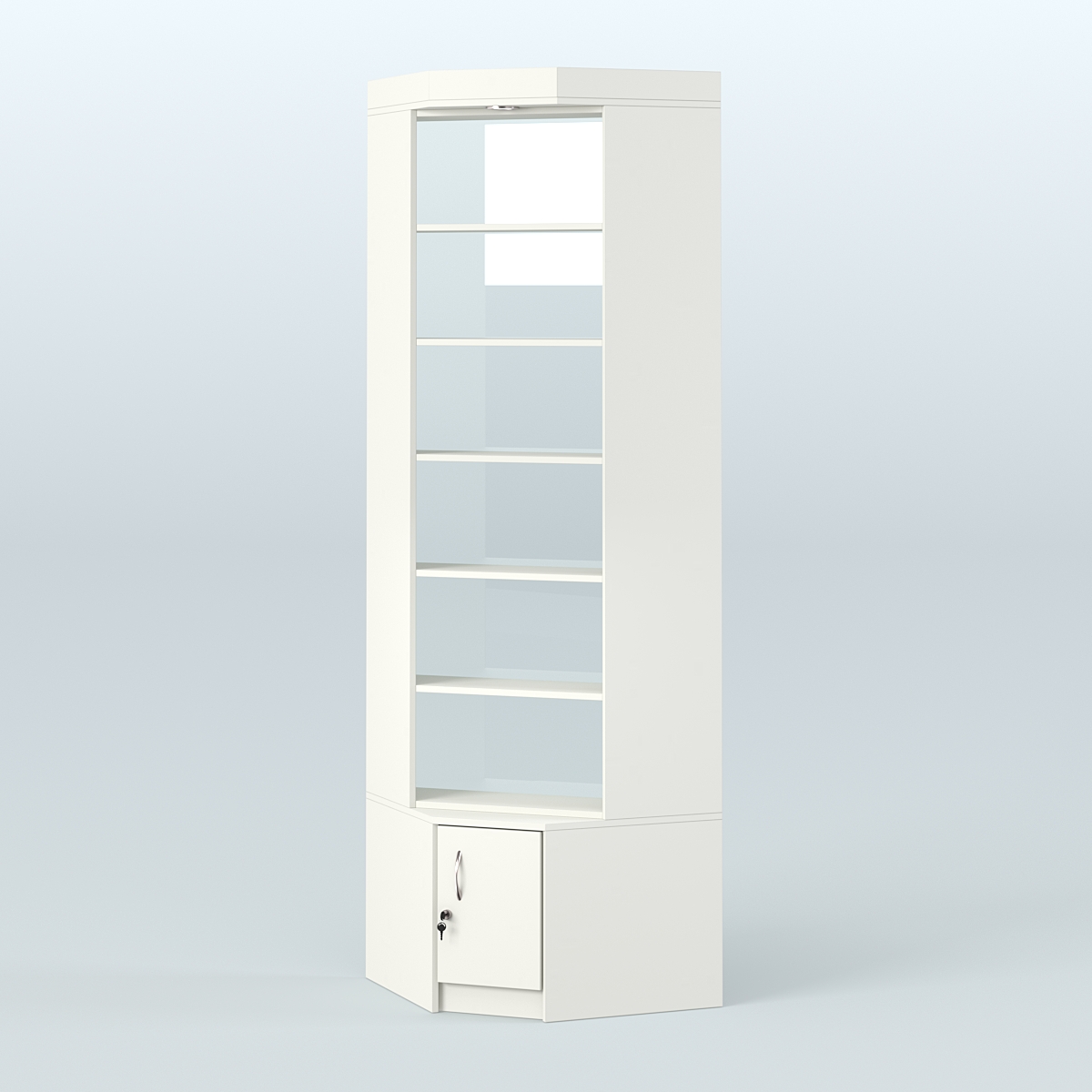 Витрина с верхней подсветкой для чая и кофе угловая №1-2 задняя стенка Стекло Белый