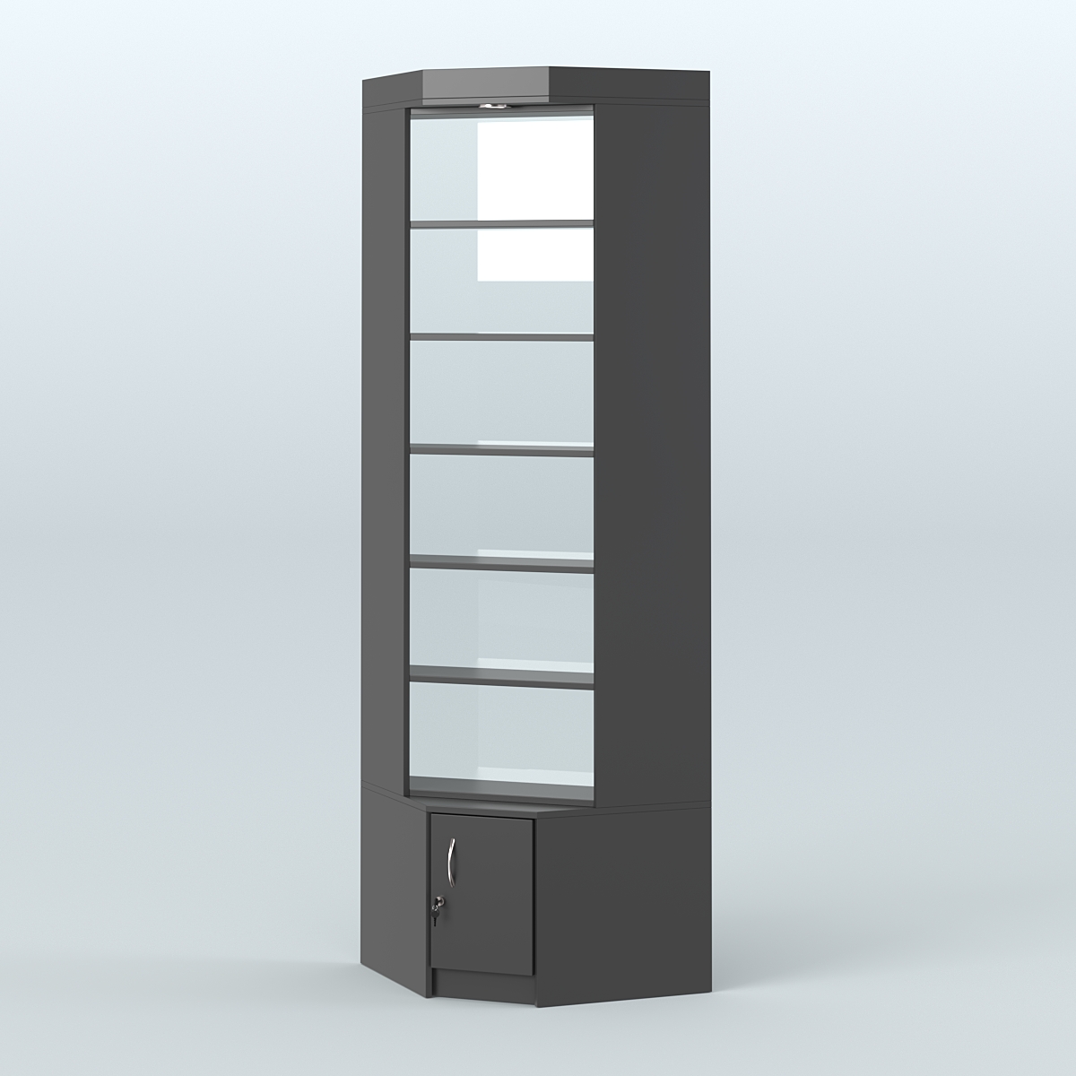 Витрина с верхней подсветкой для чая и кофе угловая №1-2 задняя стенка Стекло Черный