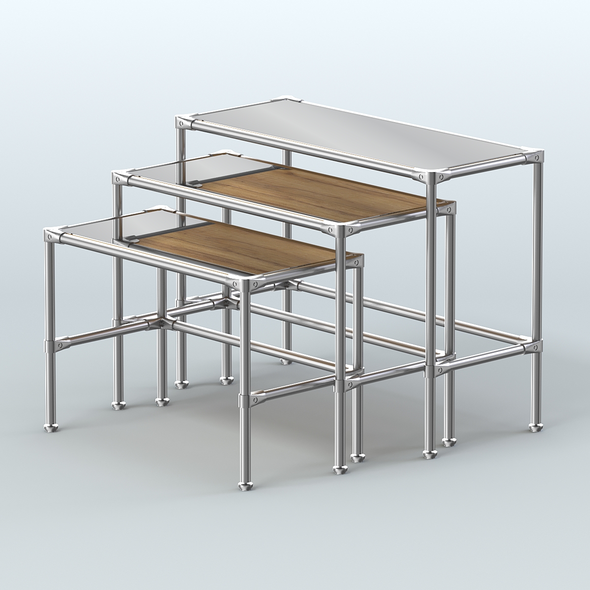 Комплект столов №1-5 с полками зеркало 4мм Дуб Золотистый