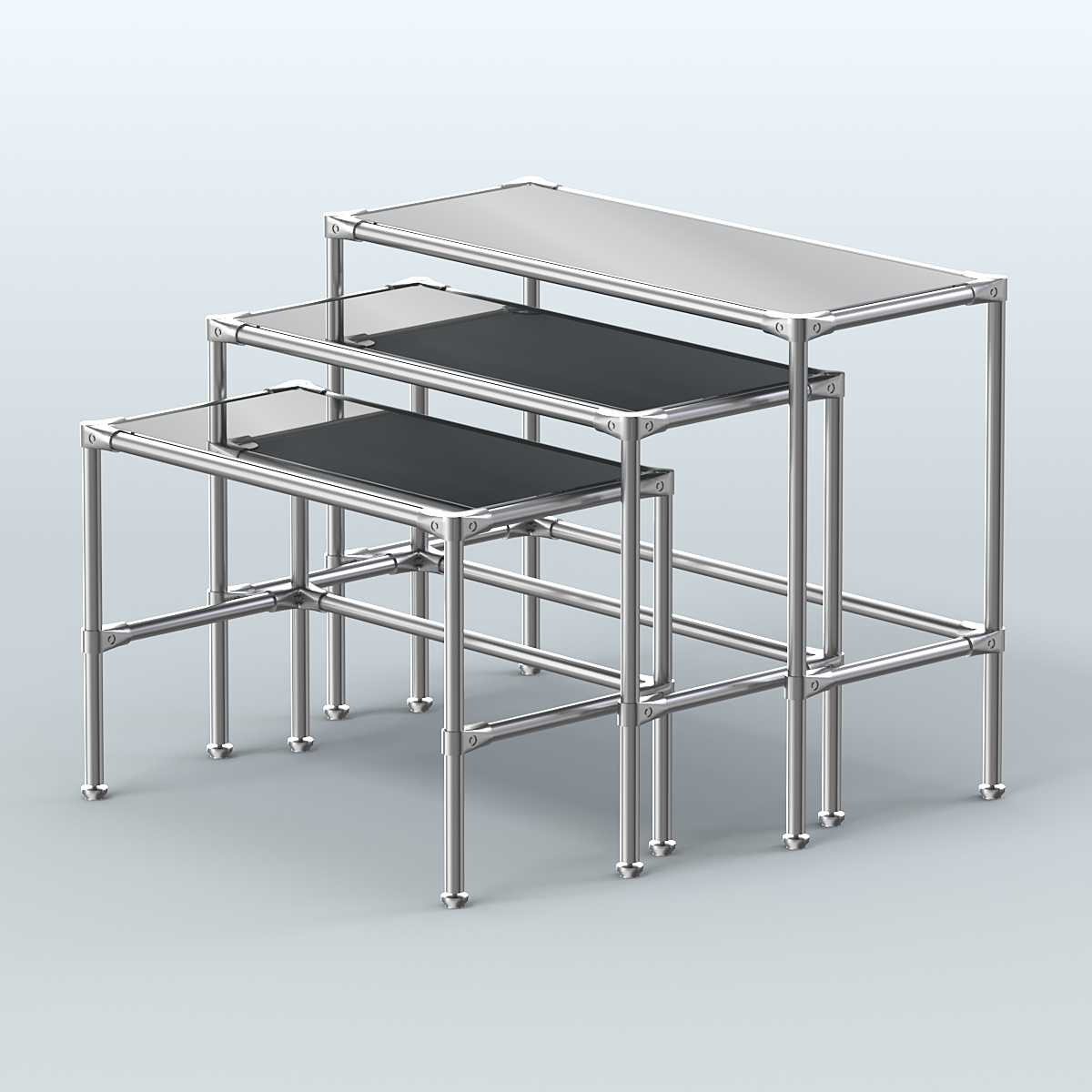 Комплект столов №1-5 с полками зеркало 4мм Темно-Серый