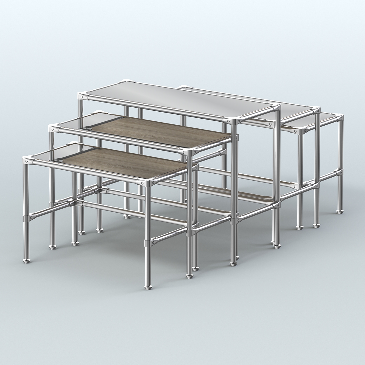 Комплект столов №2-5 с полками зеркало 4мм Дуб Сонома