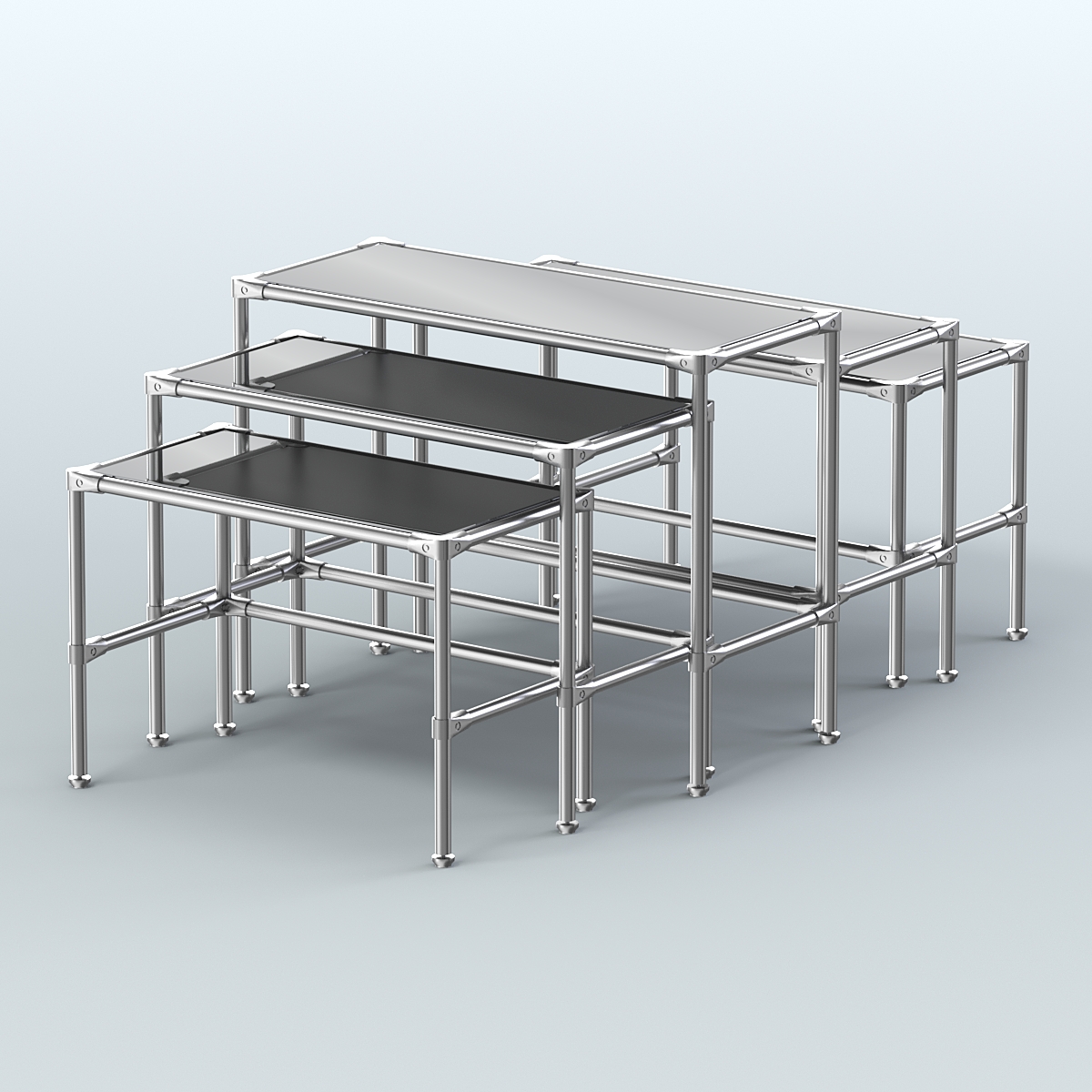 Комплект столов №2-5 с полками зеркало 4мм Черный