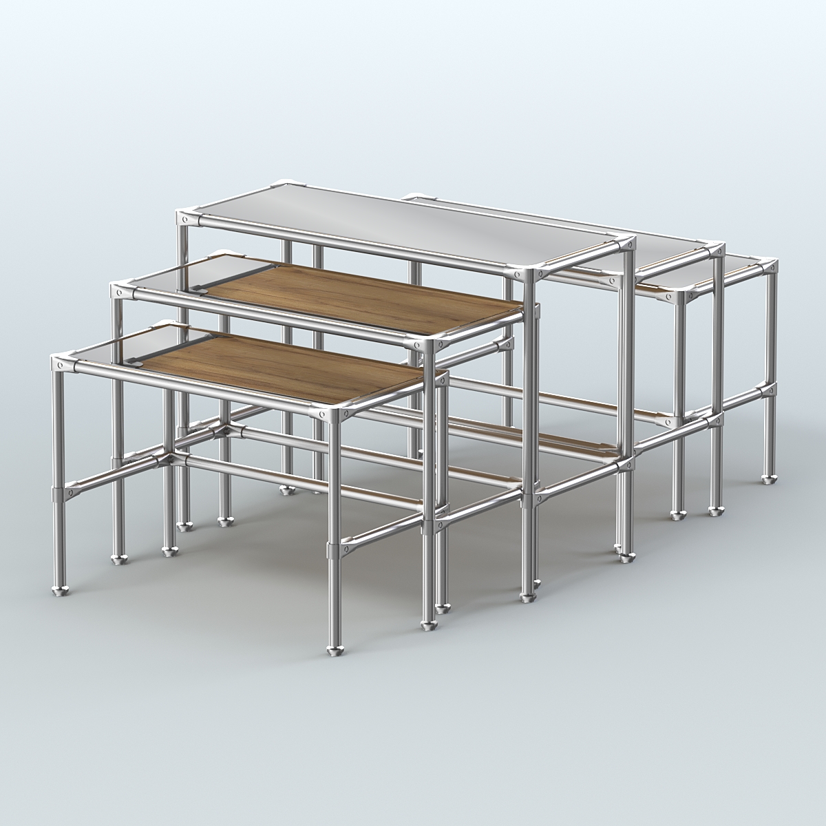 Комплект столов №2-5 с полками зеркало 4мм Дуб Золотистый