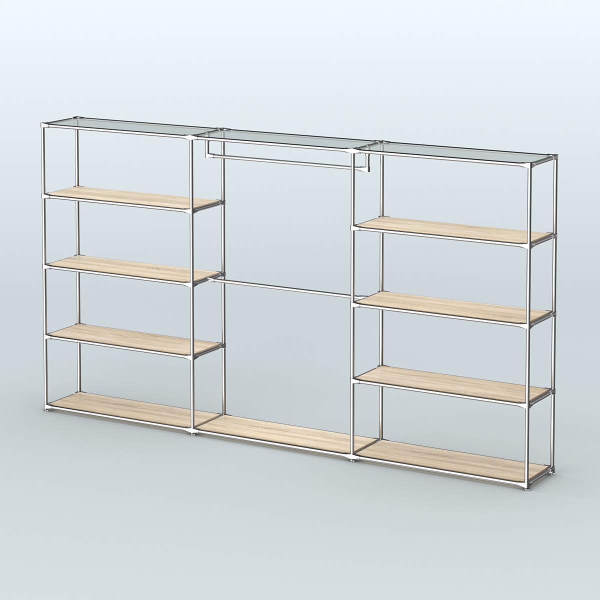 Торговая система ХРОМ без ДСП 3600 мм с полками ДСП и поручнями №1 Дуб Сонома