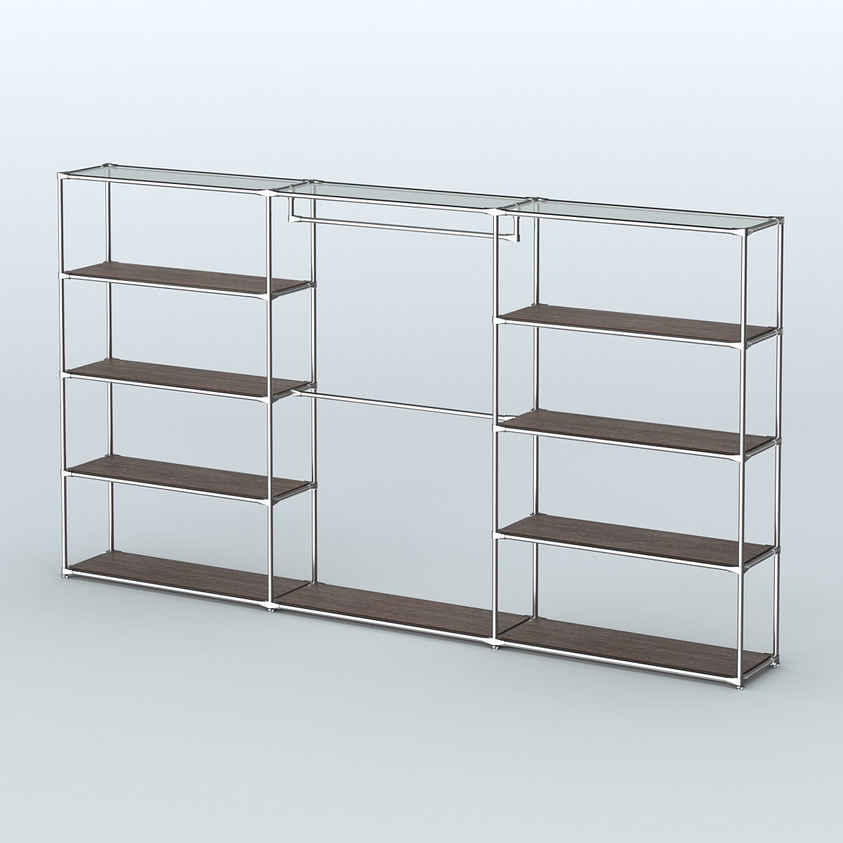 Торговая система ХРОМ без ДСП 3600 мм с полками ДСП и поручнями №1 Дуб Венге