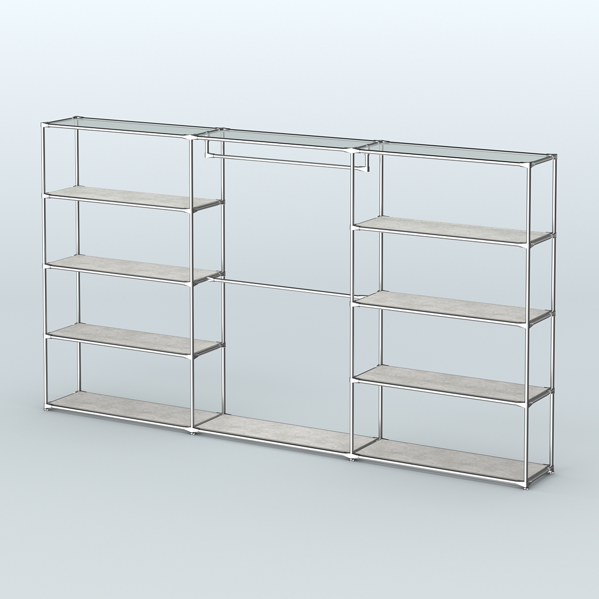 Торговая система ХРОМ без ДСП 3600 мм с полками ДСП и поручнями №1 Метрополитан Грей