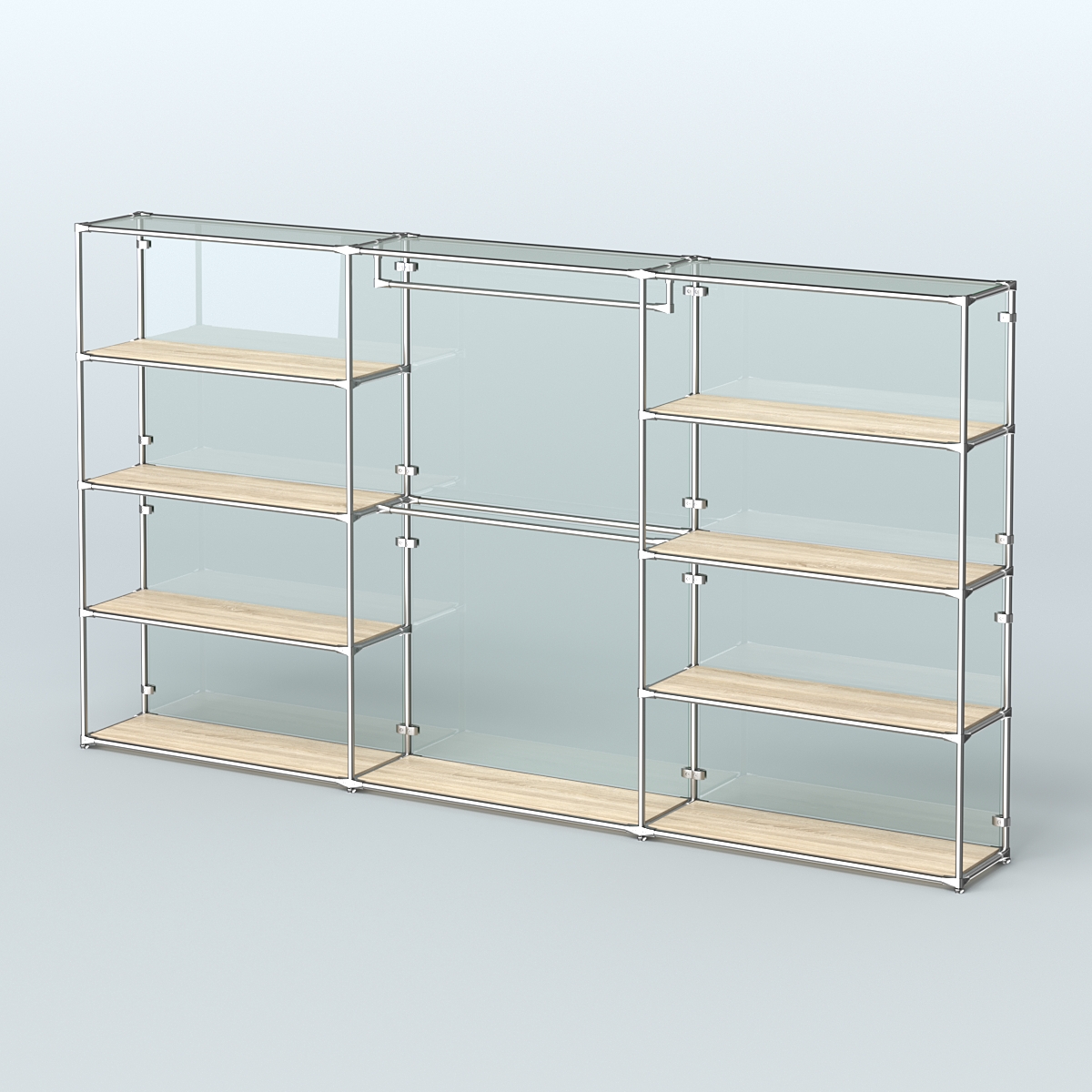 Торговая система ХРОМ (задняя стенка - стекло) 3600 мм с полками ДСП и поручнями №1 Дуб Сонома