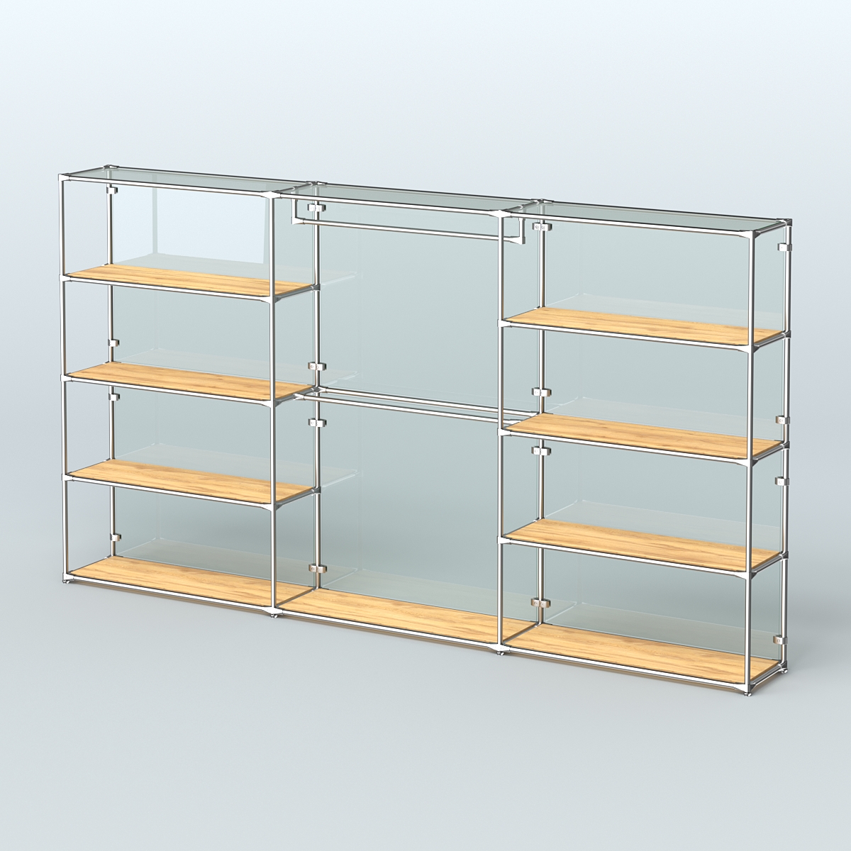 Торговая система ХРОМ (задняя стенка - стекло) 3600 мм с полками ДСП и поручнями №1 Дуб Золотистый