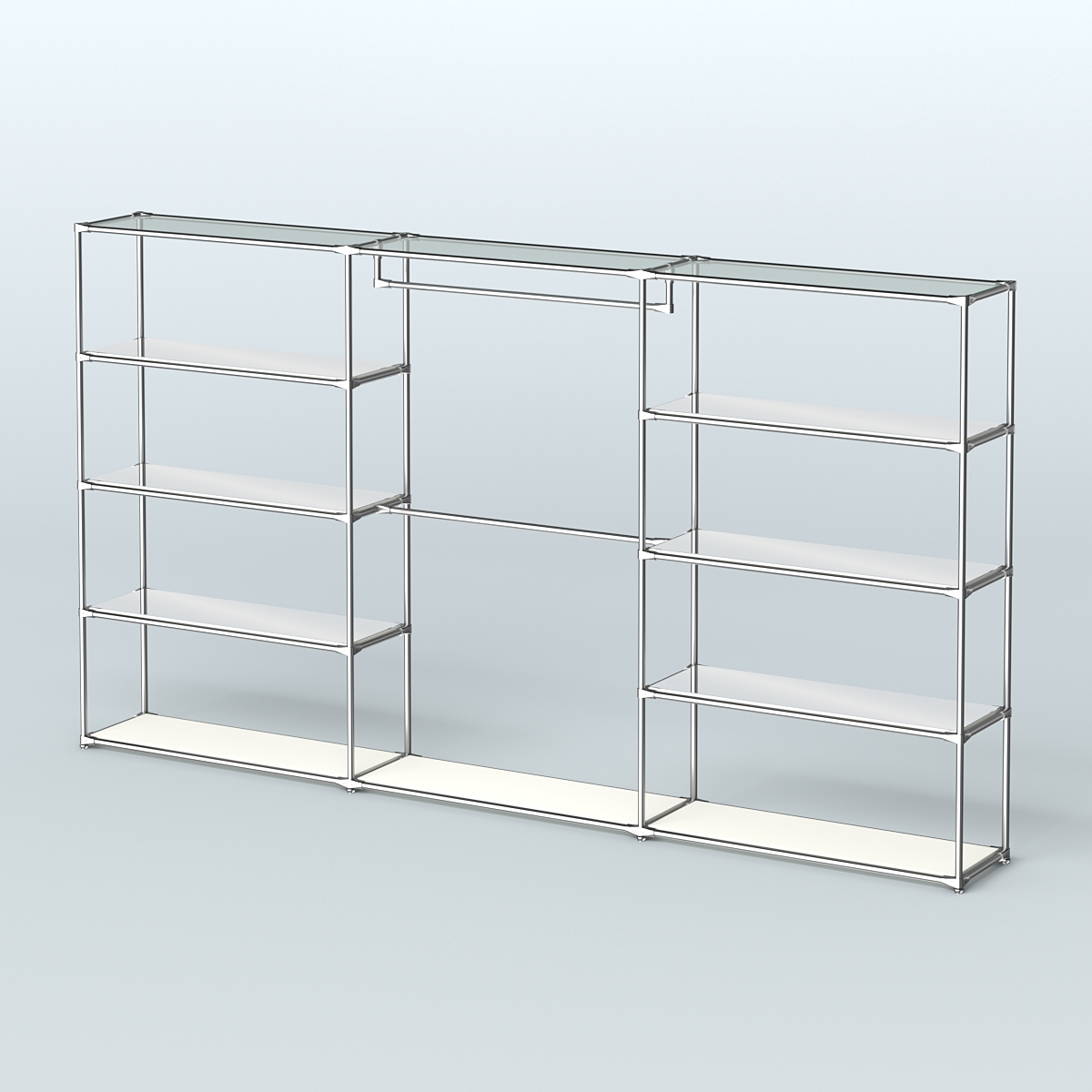 Торговая система ХРОМ без ДСП 3600 мм с зеркальными полками и поручнями №1 Белый