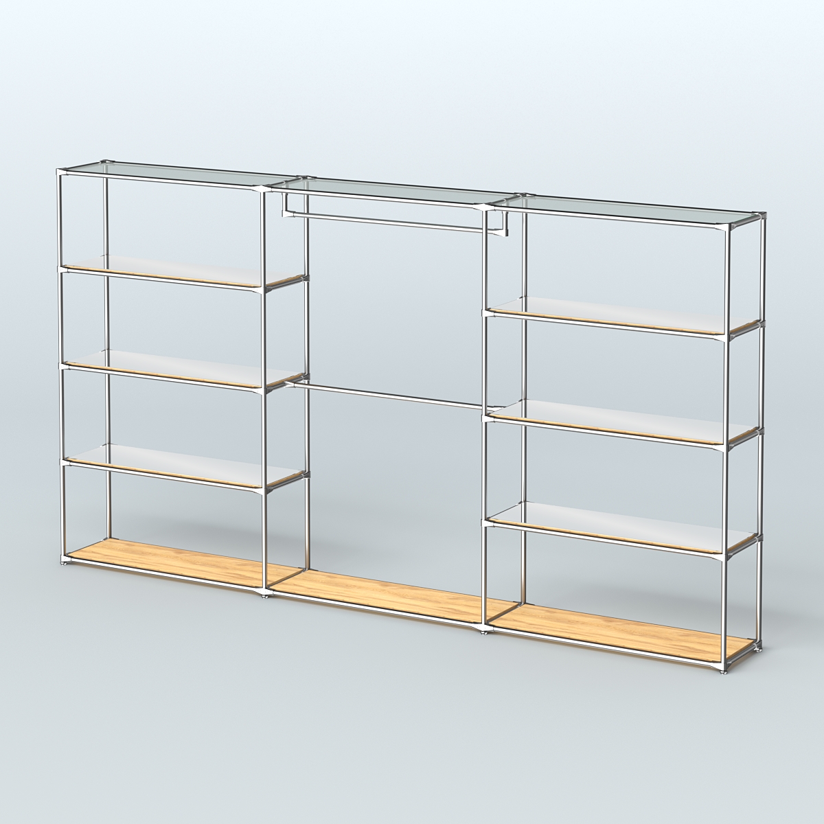 Торговая система ХРОМ без ДСП 3600 мм с зеркальными полками и поручнями №1 Дуб Золотистый