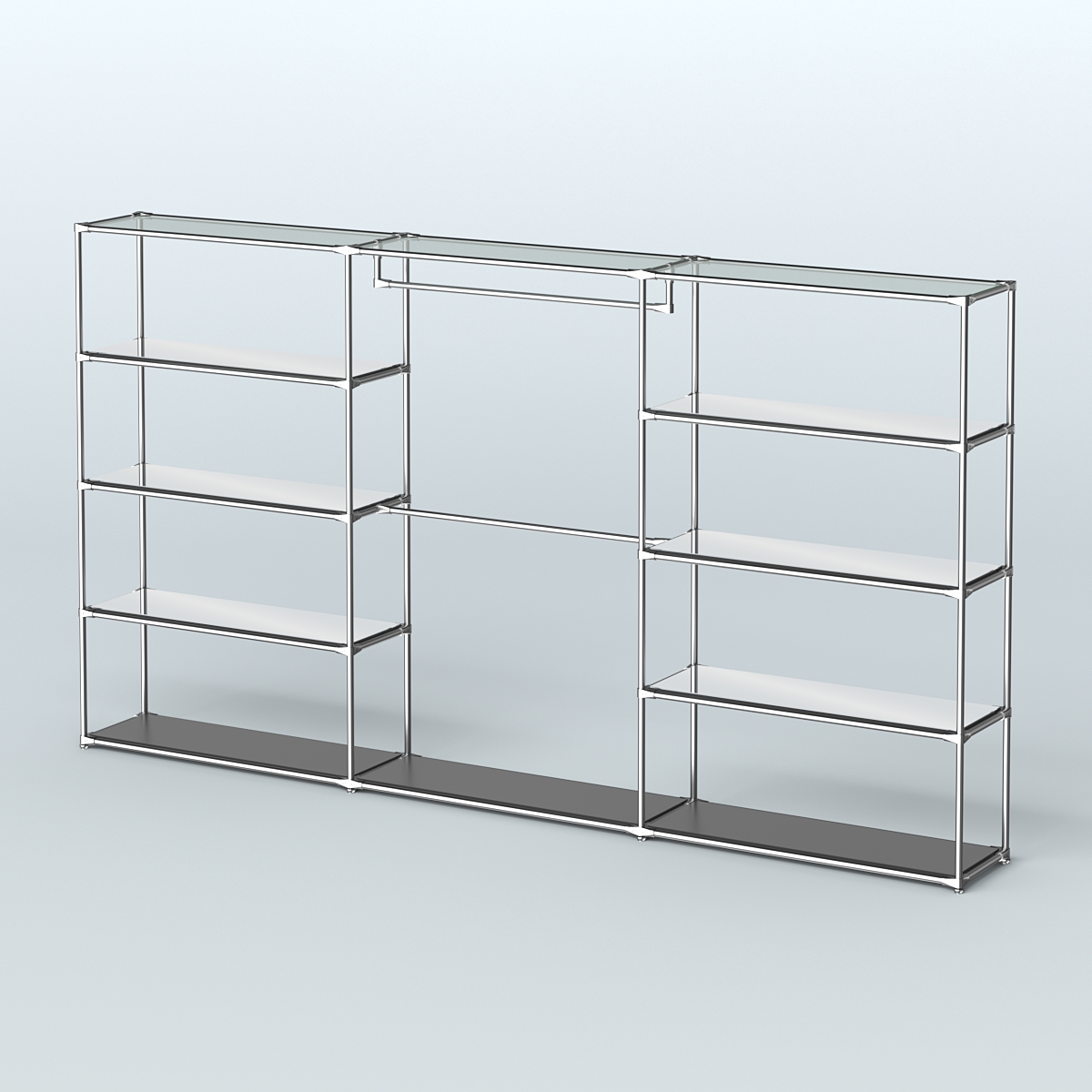 Торговая система ХРОМ без ДСП 3600 мм с зеркальными полками и поручнями №1 Черный