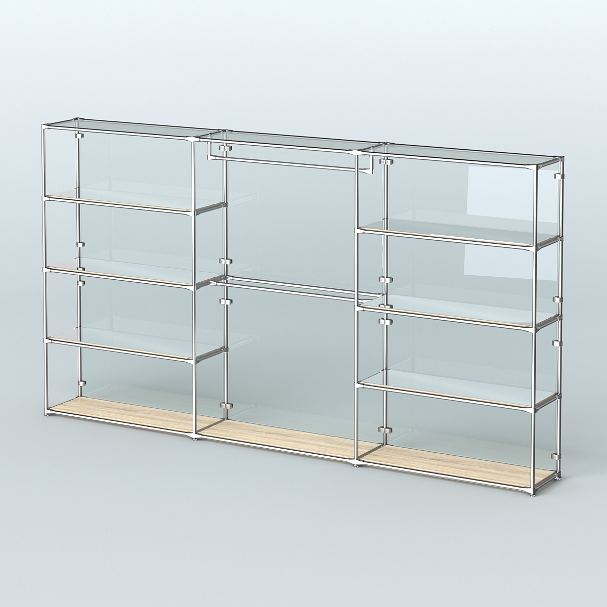 Торговая система ХРОМ (задняя стенка - стекло) 3600 мм с зеркальными полками и поручнями №1 Дуб Сонома