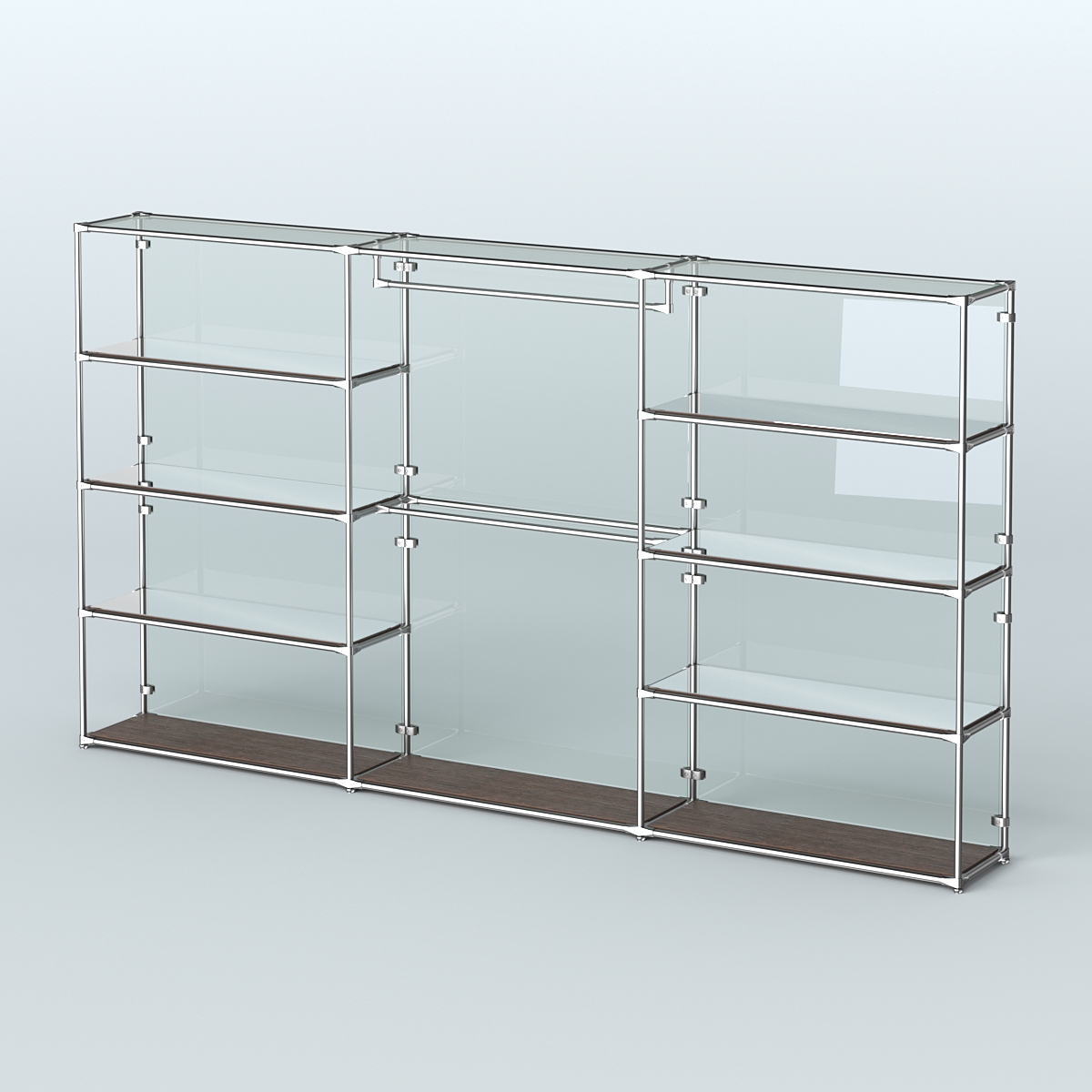 Торговая система ХРОМ (задняя стенка - стекло) 3600 мм с зеркальными полками и поручнями №1 Дуб Венге