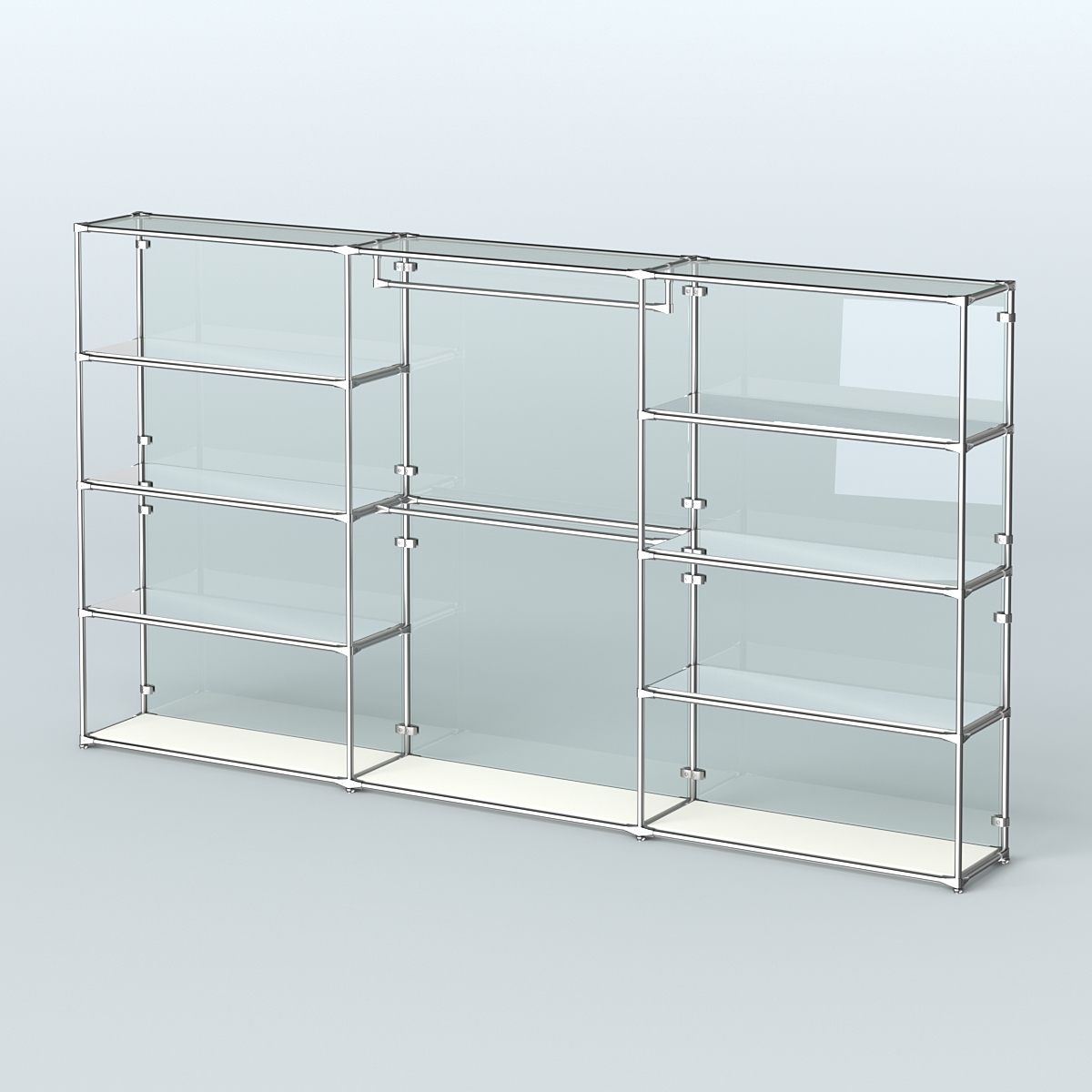 Торговая система ХРОМ (задняя стенка - стекло) 3600 мм с зеркальными полками и поручнями №1 Белый