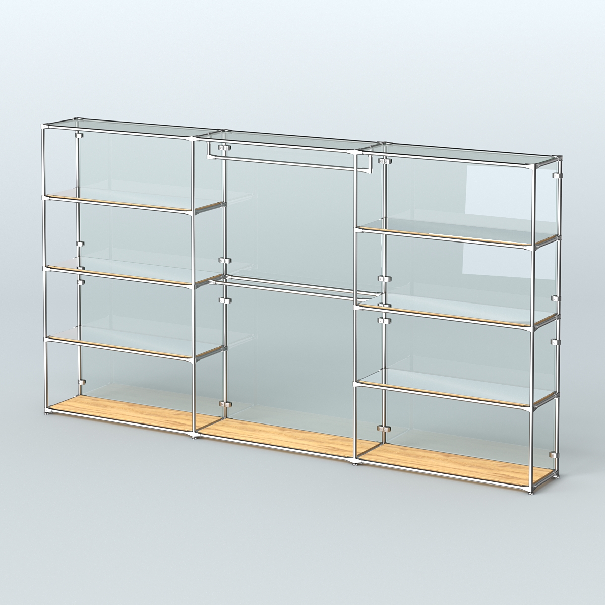 Торговая система ХРОМ (задняя стенка - стекло) 3600 мм с зеркальными полками и поручнями №1 Дуб Золотистый