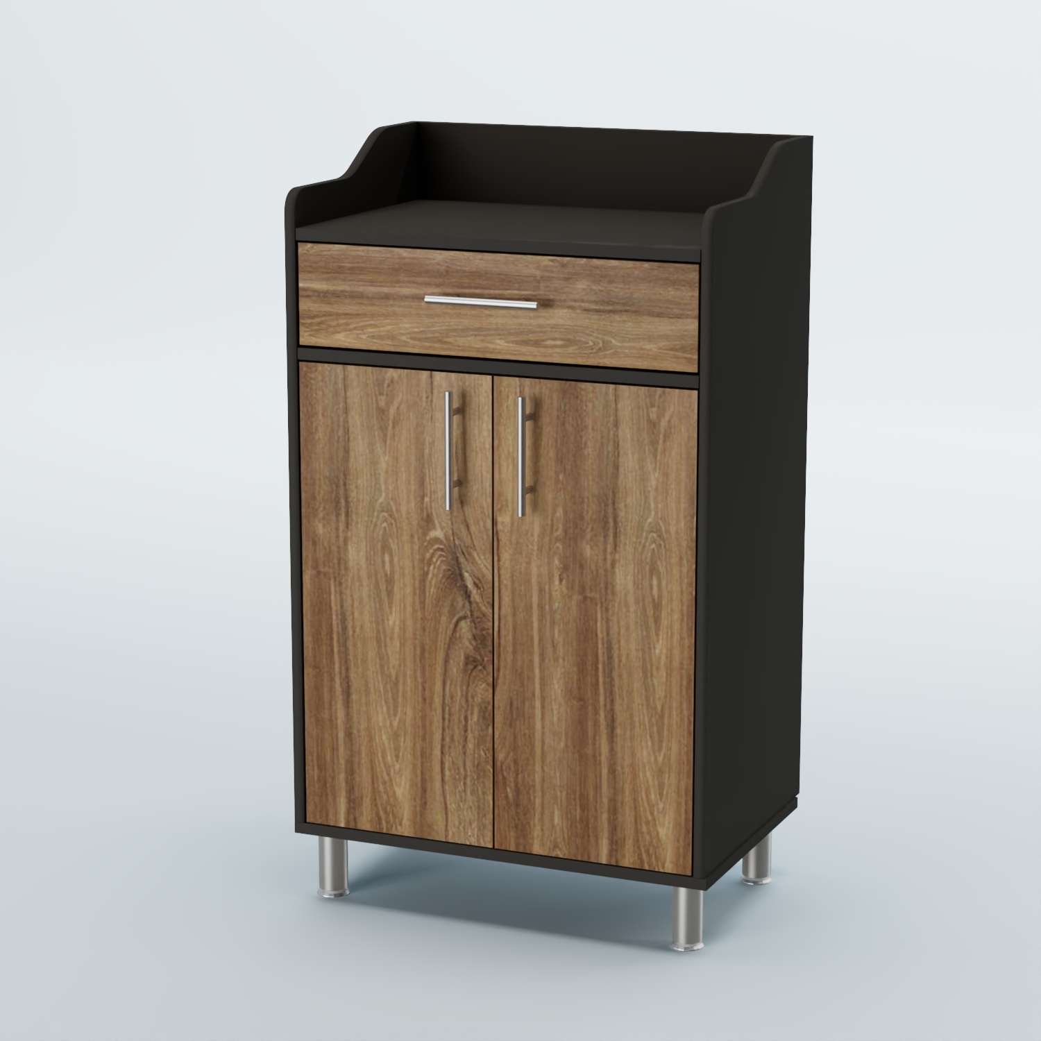 Стойка официанта "Бармен" №5-Н на ножках Черный + Дуб Канзас Коричневый