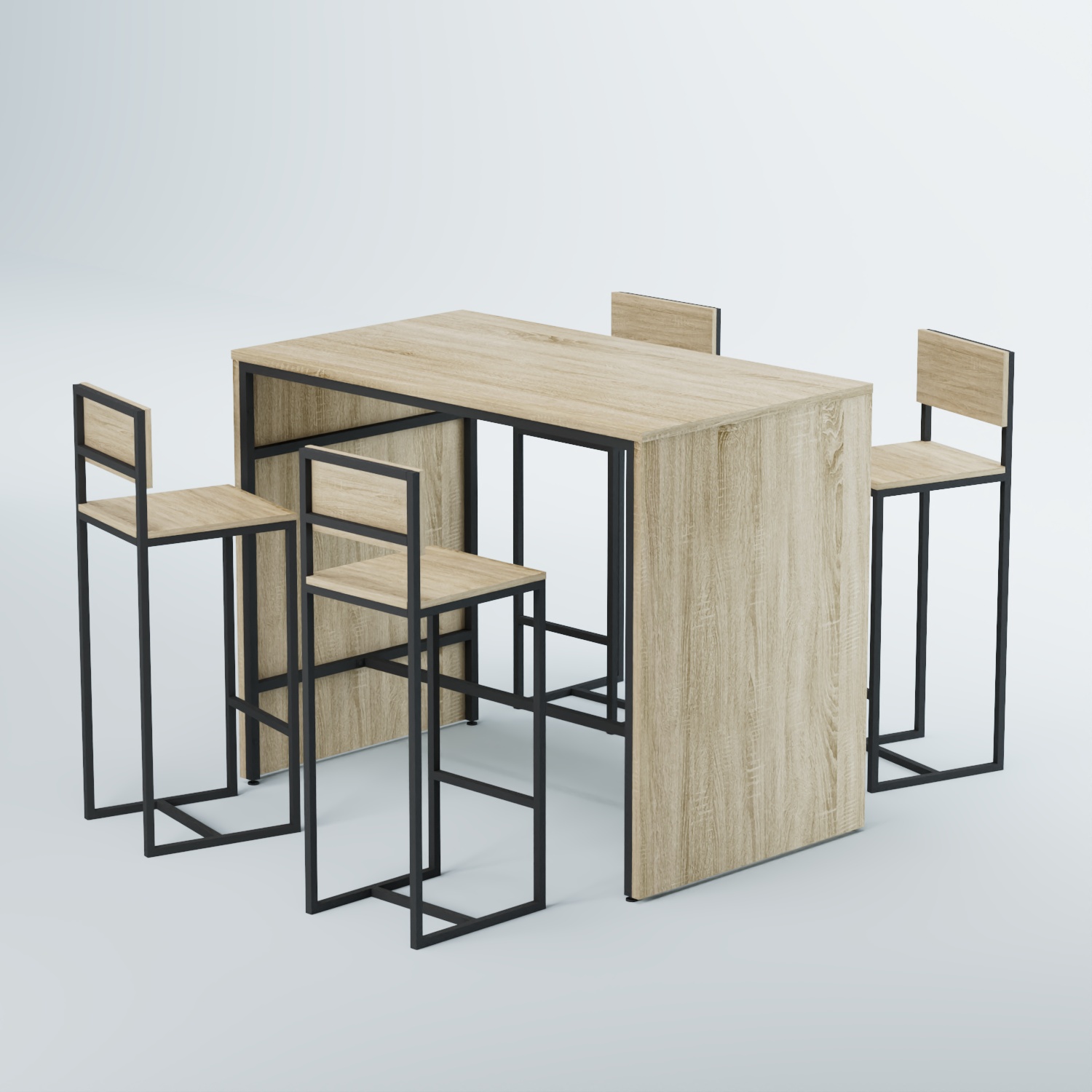 Комплект барный стол "Кофе-брейк" №3 и стулья Дуб Сонома