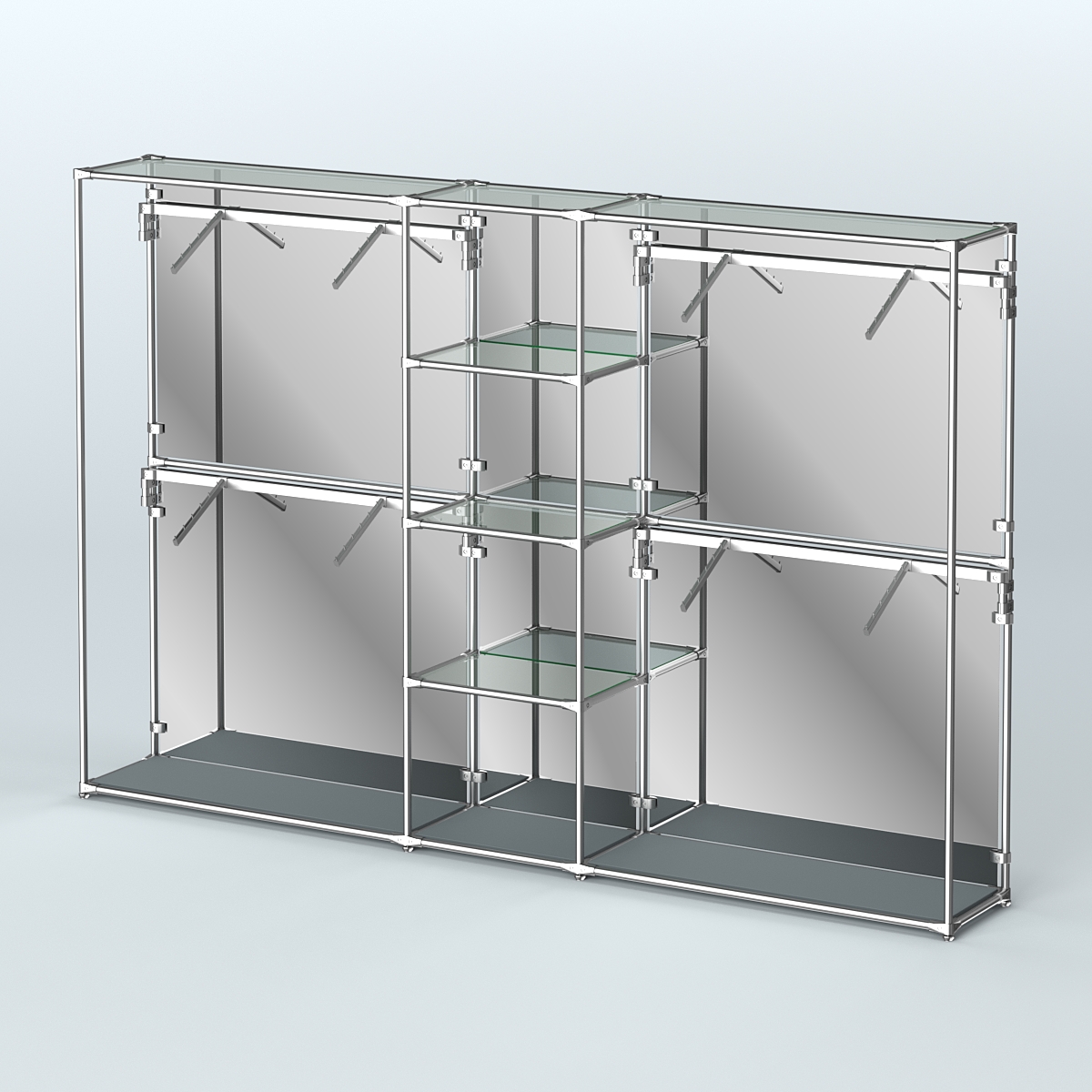 Торговая система ХРОМ (задняя стенка - зеркало) 3030 мм с прозрачными полками и поручнями №8 Темно-Серый