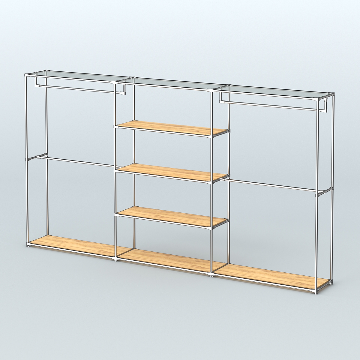 Торговая система ХРОМ без ДСП 3600 мм с полками ДСП и поручнями №2 Дуб Золотистый