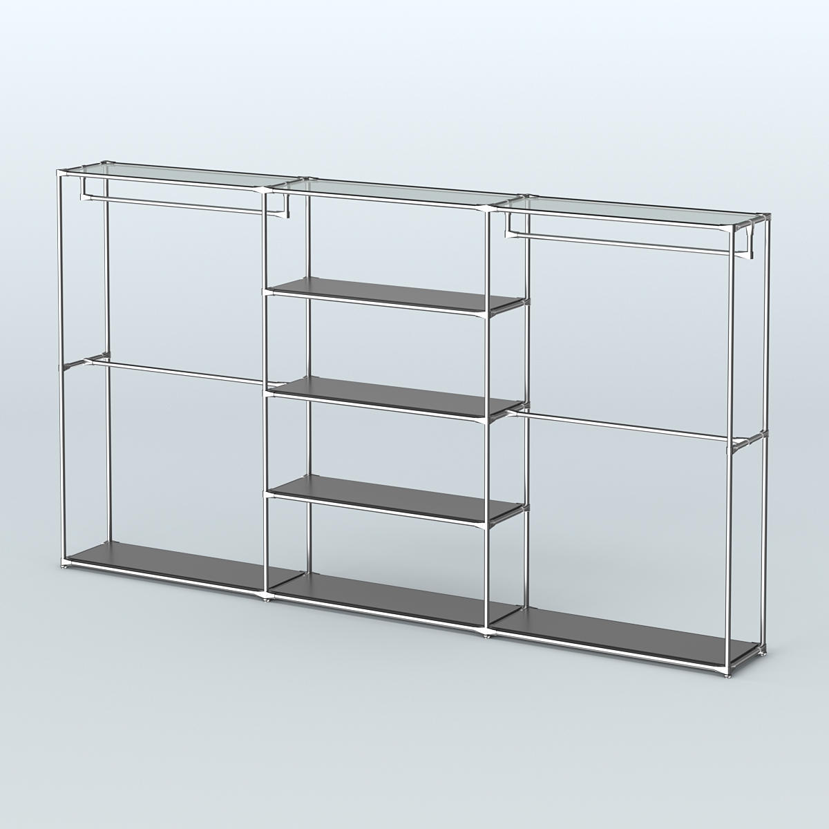 Торговая система ХРОМ без ДСП 3600 мм с полками ДСП и поручнями №2 Черный