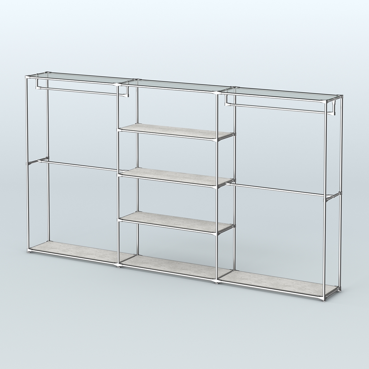 Торговая система ХРОМ без ДСП 3600 мм с полками ДСП и поручнями №2 Метрополитан Грей