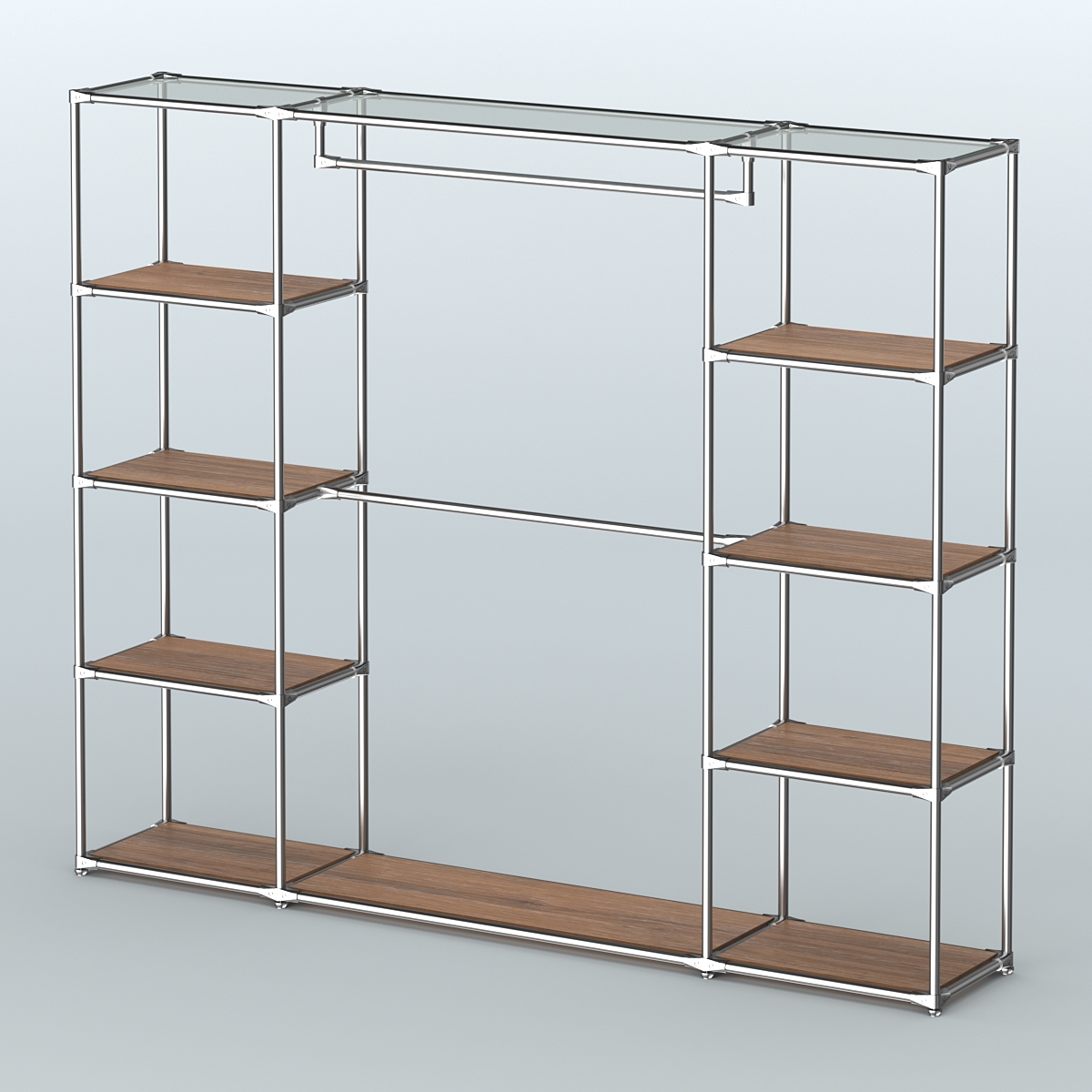 Торговая система ХРОМ без ДСП 2430 мм с полками ДСП и поручнями №3 Орех