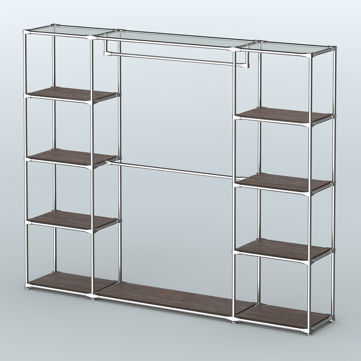 Торговая система ХРОМ без ДСП 2430 мм с полками ДСП и поручнями №3 Дуб Венге