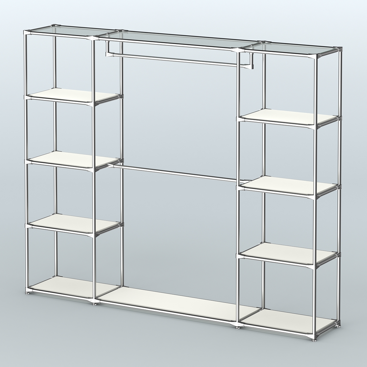 Торговая система ХРОМ без ДСП 2430 мм с полками ДСП и поручнями №3 Белый