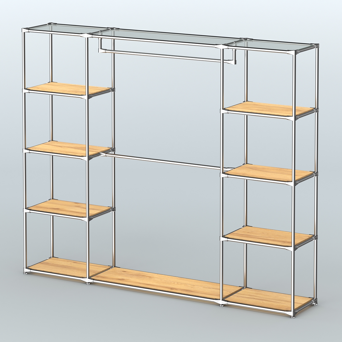 Торговая система ХРОМ без ДСП 2430 мм с полками ДСП и поручнями №3 Дуб Золотистый