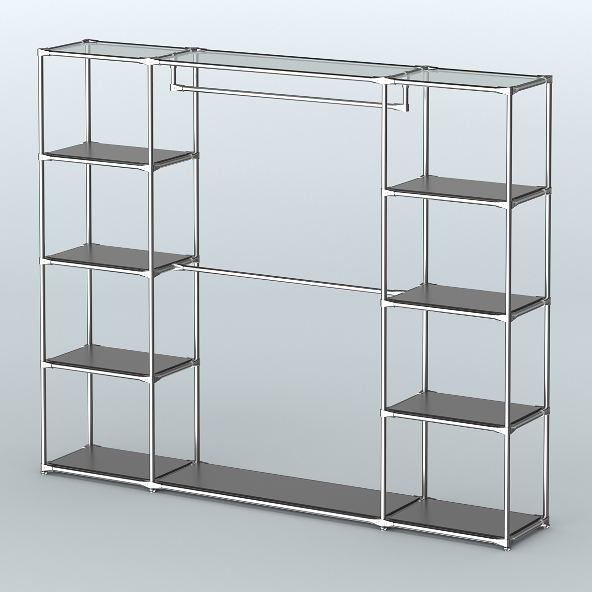 Торговая система ХРОМ без ДСП 2430 мм с полками ДСП и поручнями №3 Черный