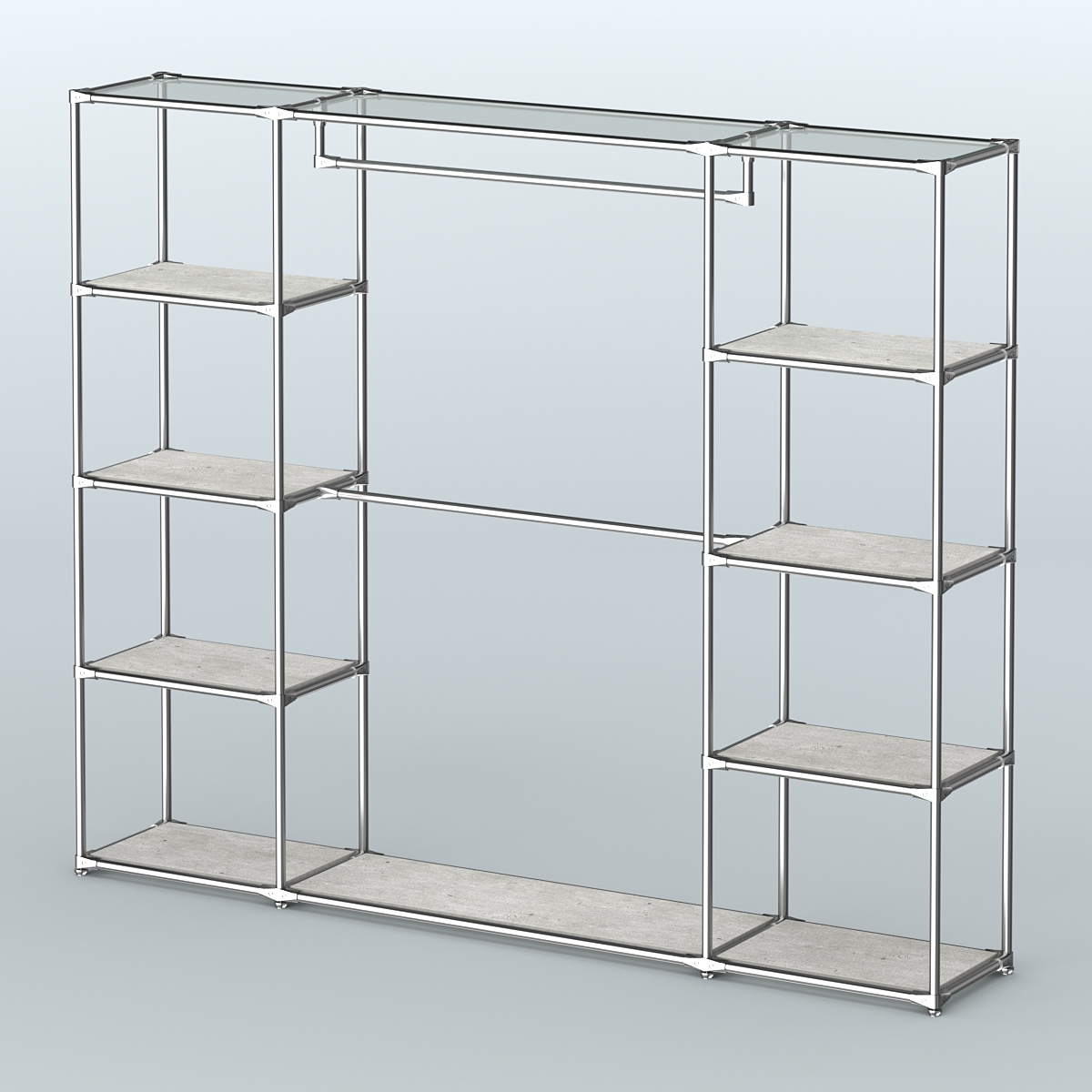 Торговая система ХРОМ без ДСП 2430 мм с полками ДСП и поручнями №3 Метрополитан Грей