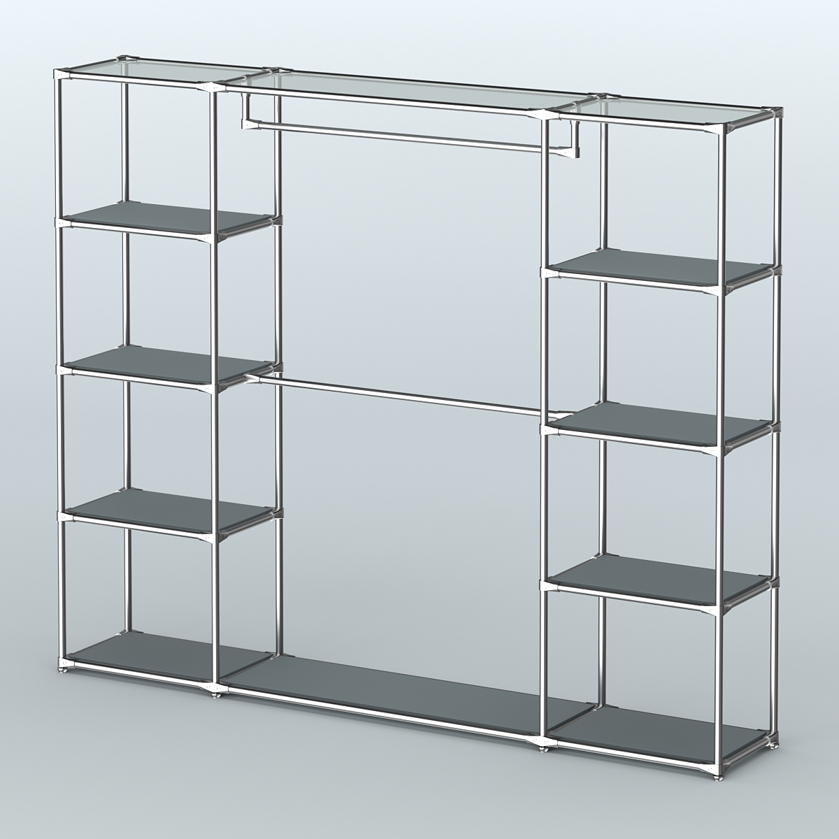 Торговая система ХРОМ без ДСП 2430 мм с полками ДСП и поручнями №3 Темно-Серый