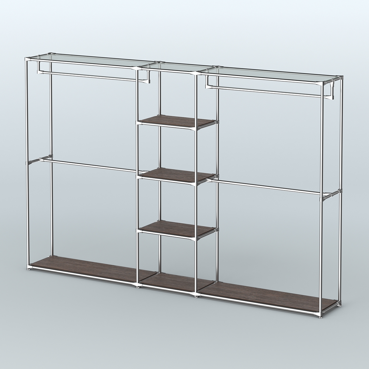 Торговая система ХРОМ без ДСП 3030 мм с полками ДСП и поручнями №4 Дуб Венге