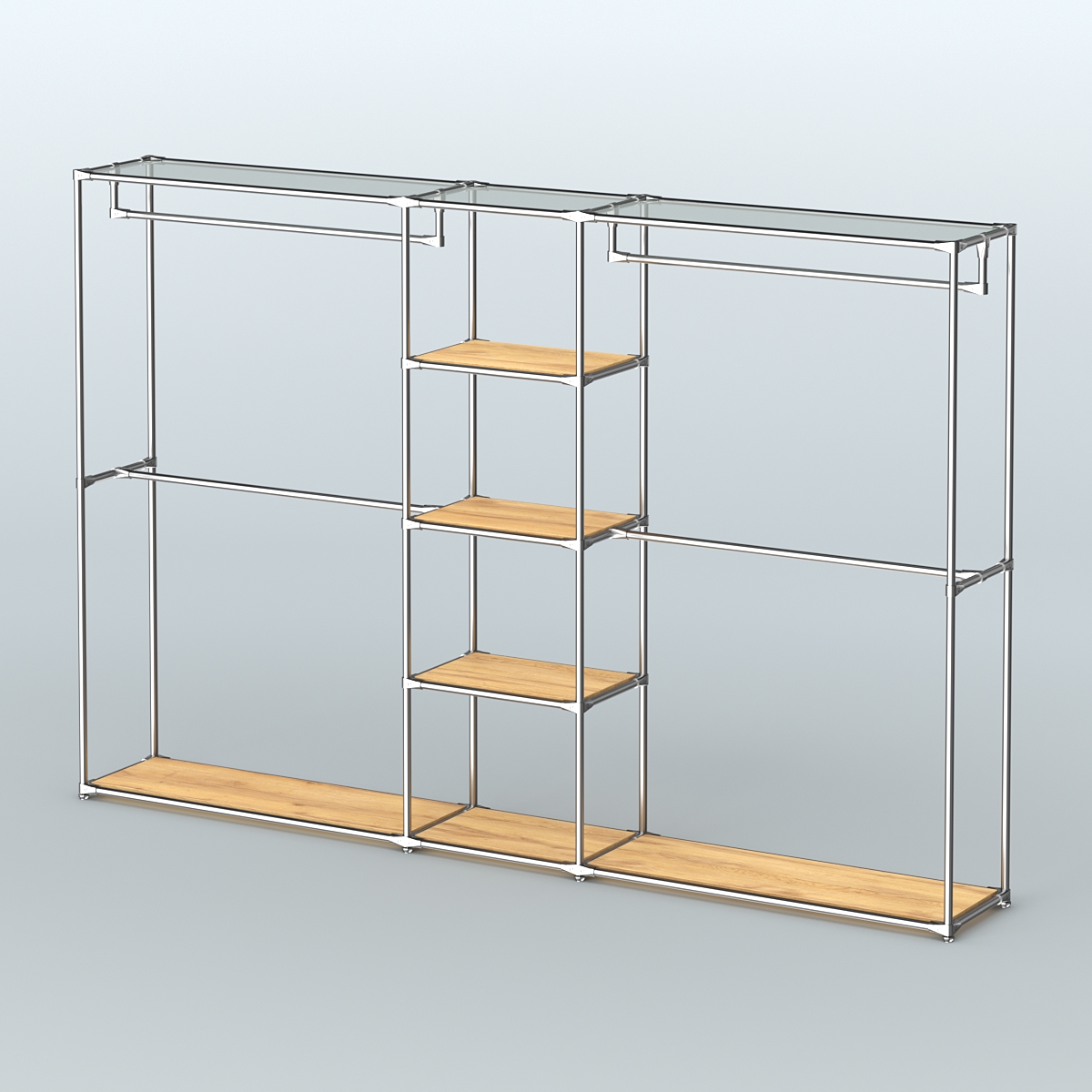 Торговая система ХРОМ без ДСП 3030 мм с полками ДСП и поручнями №4 Дуб Золотистый