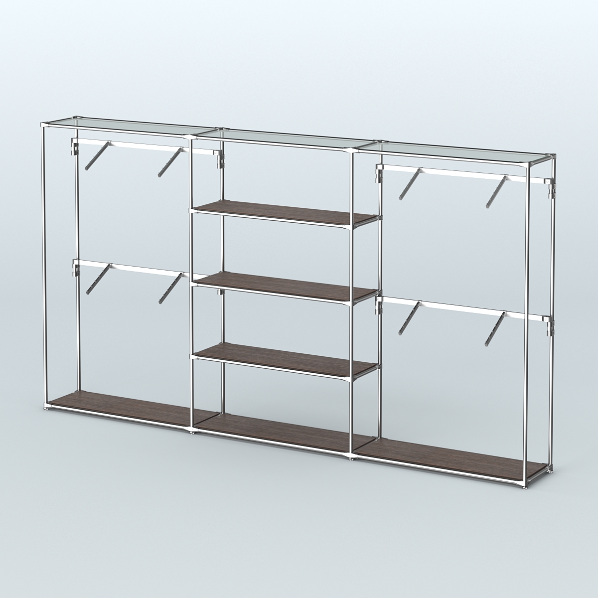 Торговая система ХРОМ без ДСП 3600 мм с полками ДСП и поручнями №5 Дуб Венге